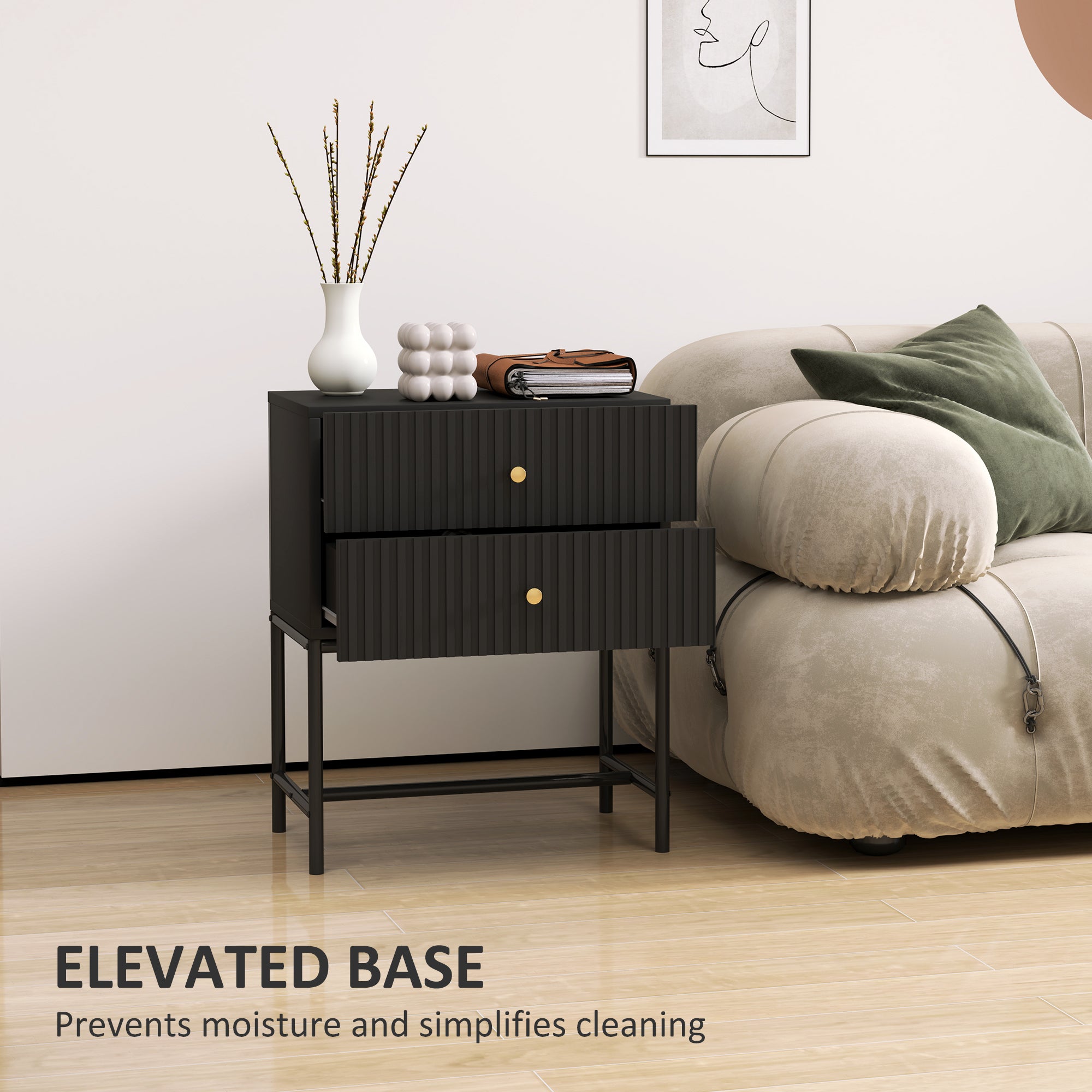 Elegant Two-Drawer Bedside Table - Black