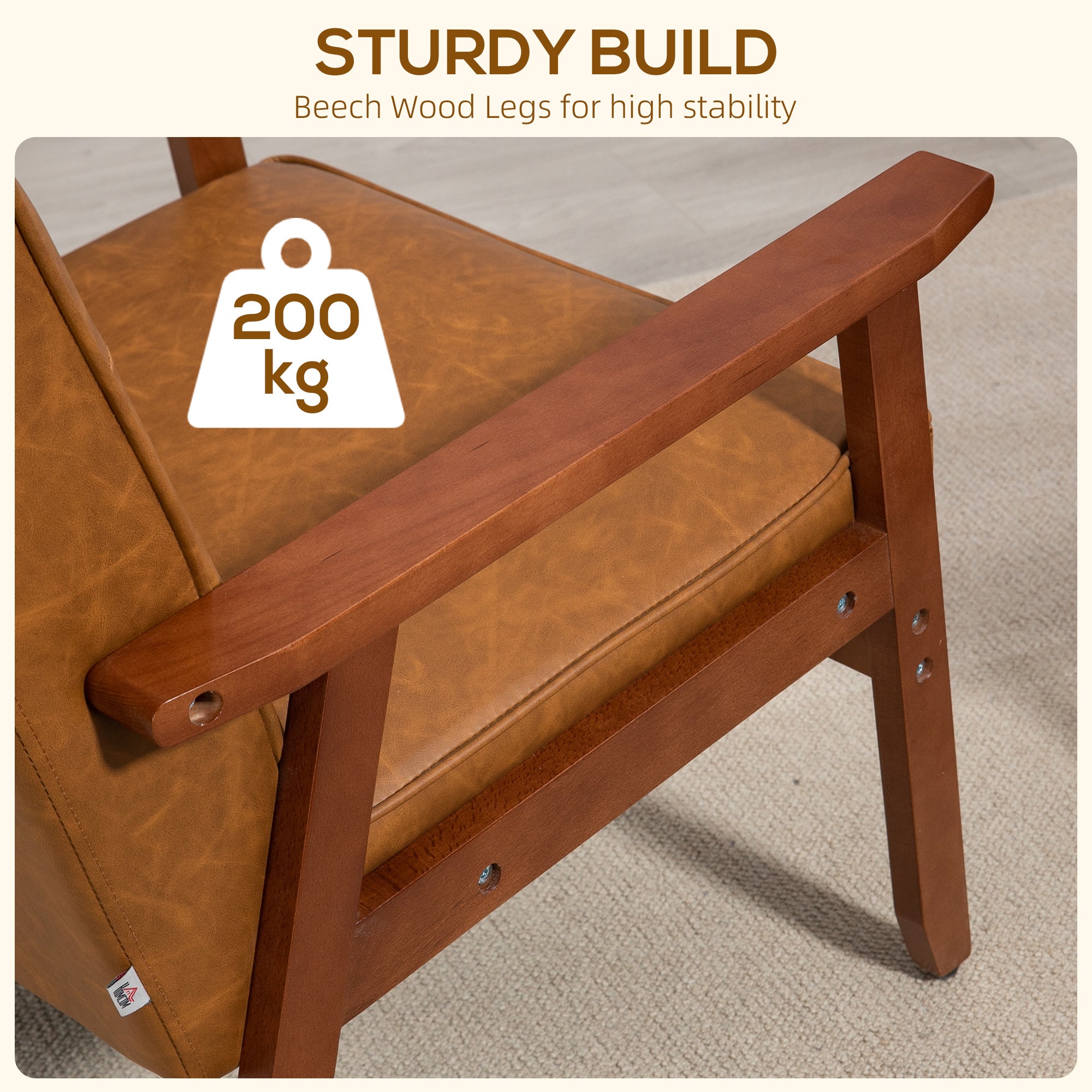 2 Pack Retro-Style Accent Chair, with Faux Leather Seat - Brown