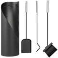 4 Pieces Fireplace Tools Set, Metal Fireplace Accessories Fireside Companion Set with Broom, Shovel, Poker and Bucket, Black