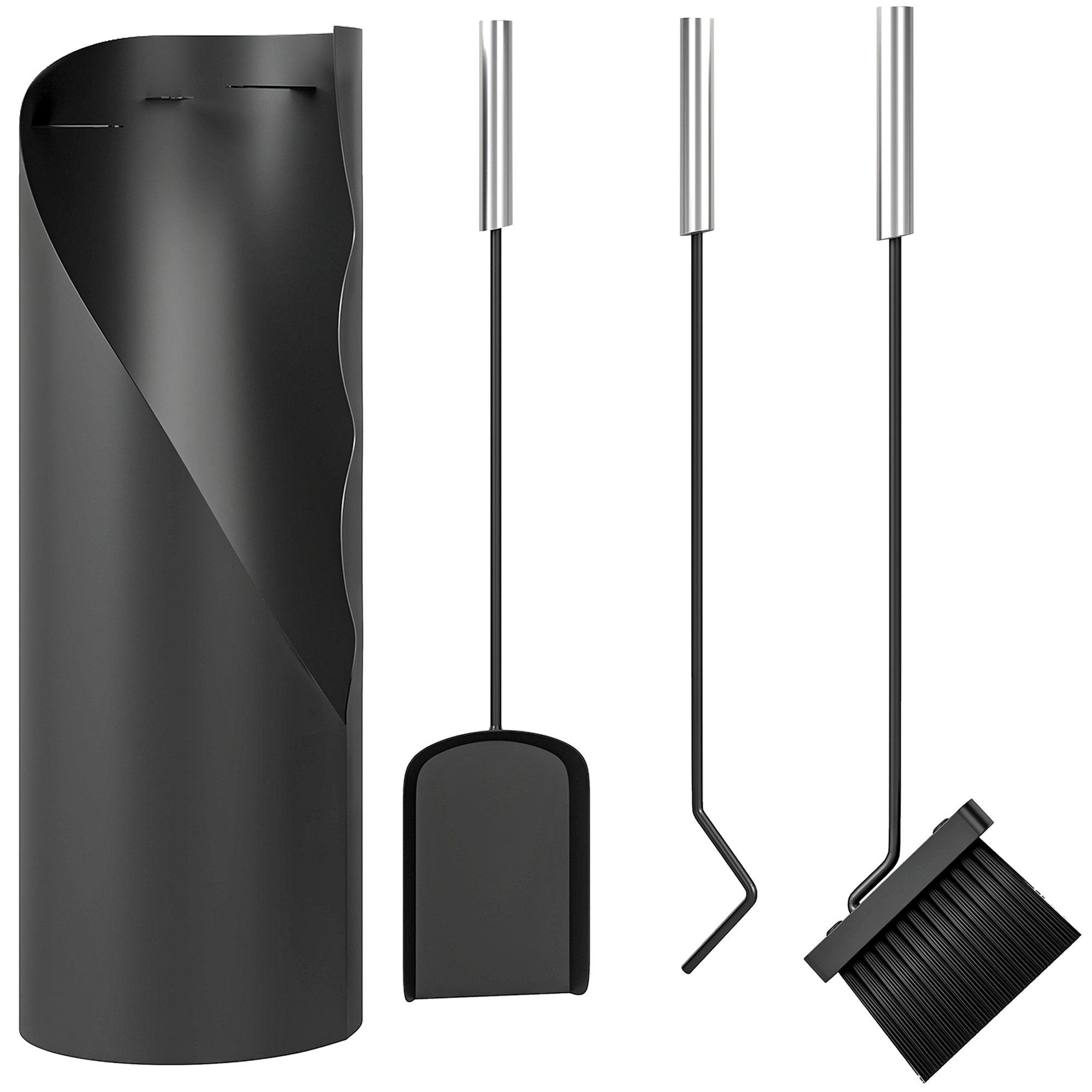4 Pieces Fireplace Tools Set, Metal Fireplace Accessories Fireside Companion Set with Broom, Shovel, Poker and Bucket, Black