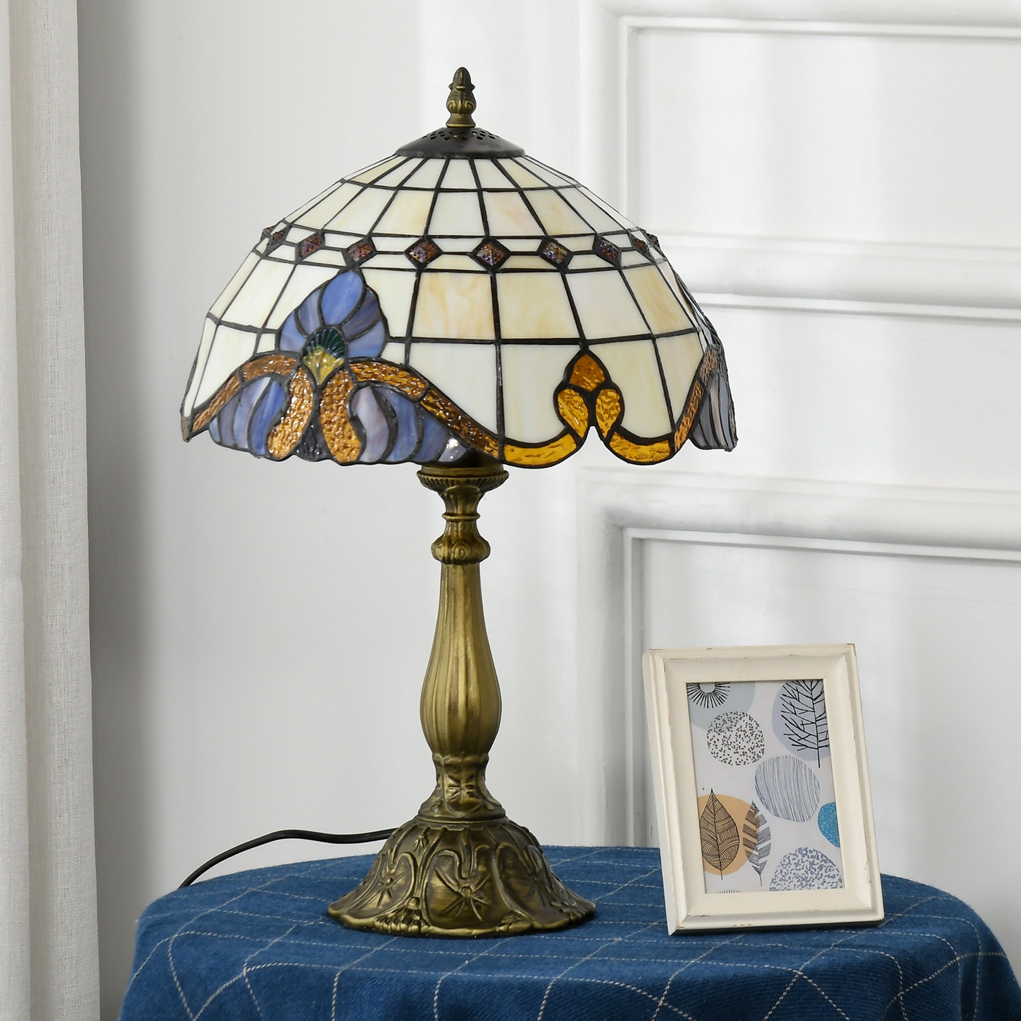 Stained Glass Table Lamp, Handmade Antique Bedside Lamp, Decorative Night Light for Bedroom, Living room, Home, Nightstand