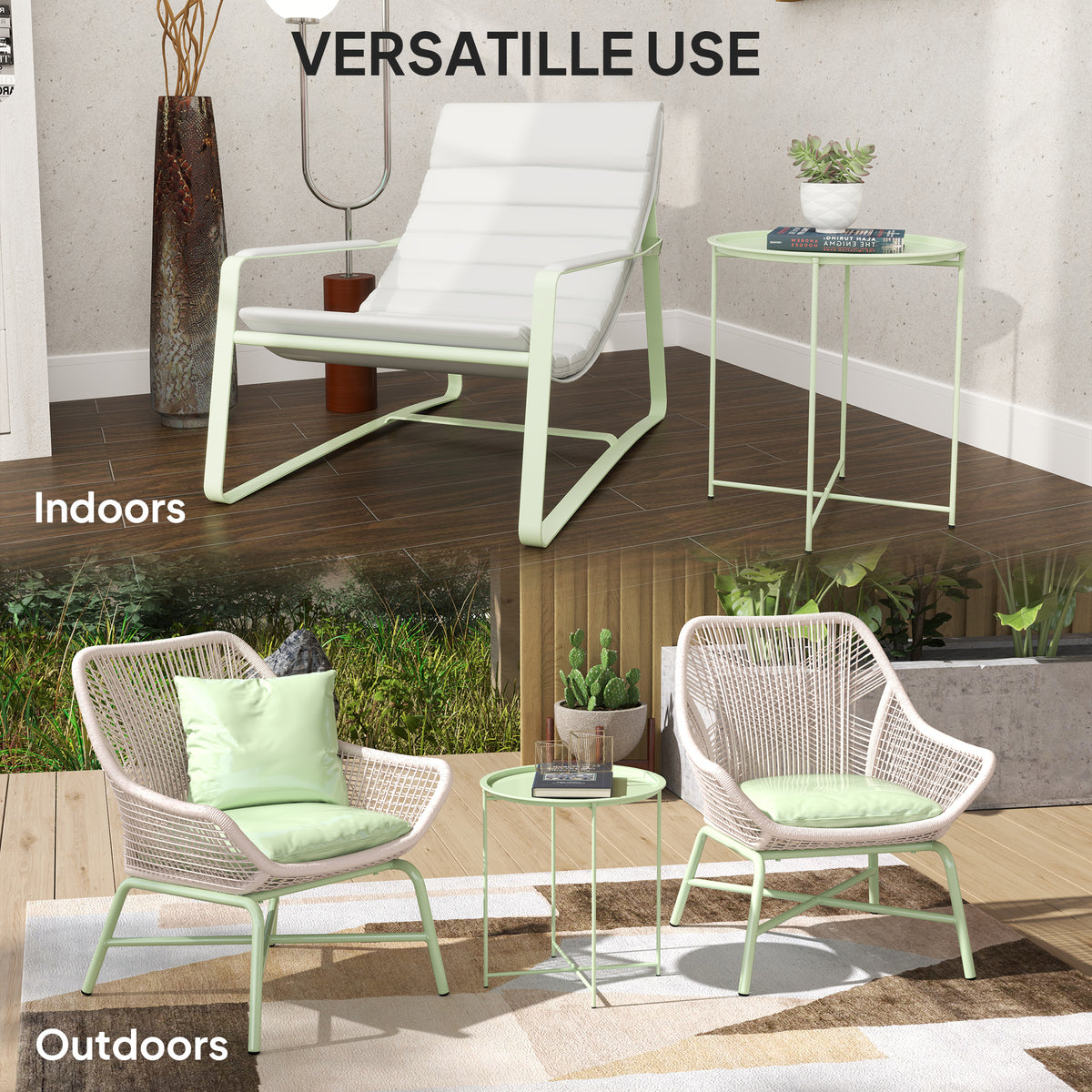 Steel Removable Tray Top Garden Table with Foldable Legs - Green