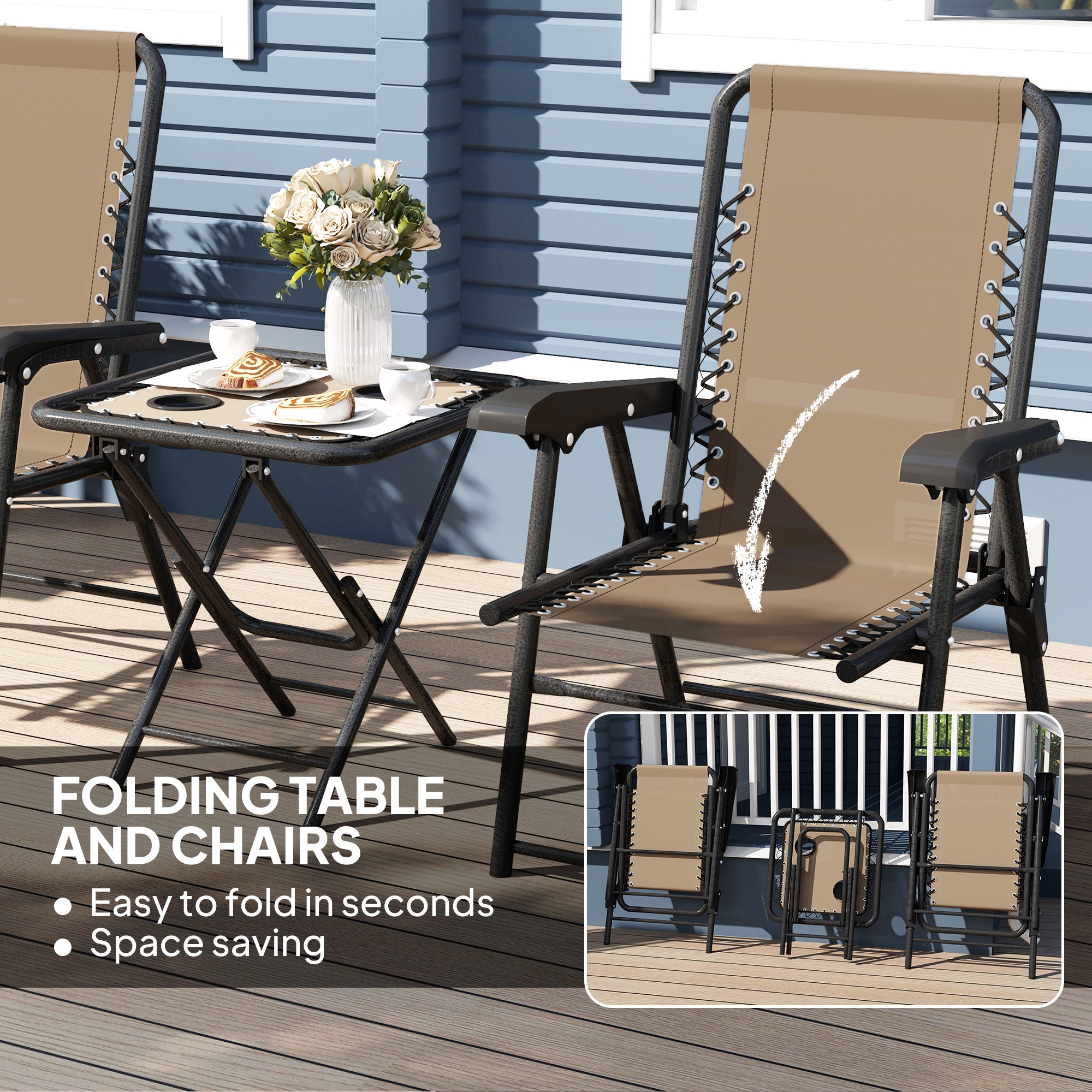 3 Piece Garden Table and Chair Set with Texteline Fabric - Khaki