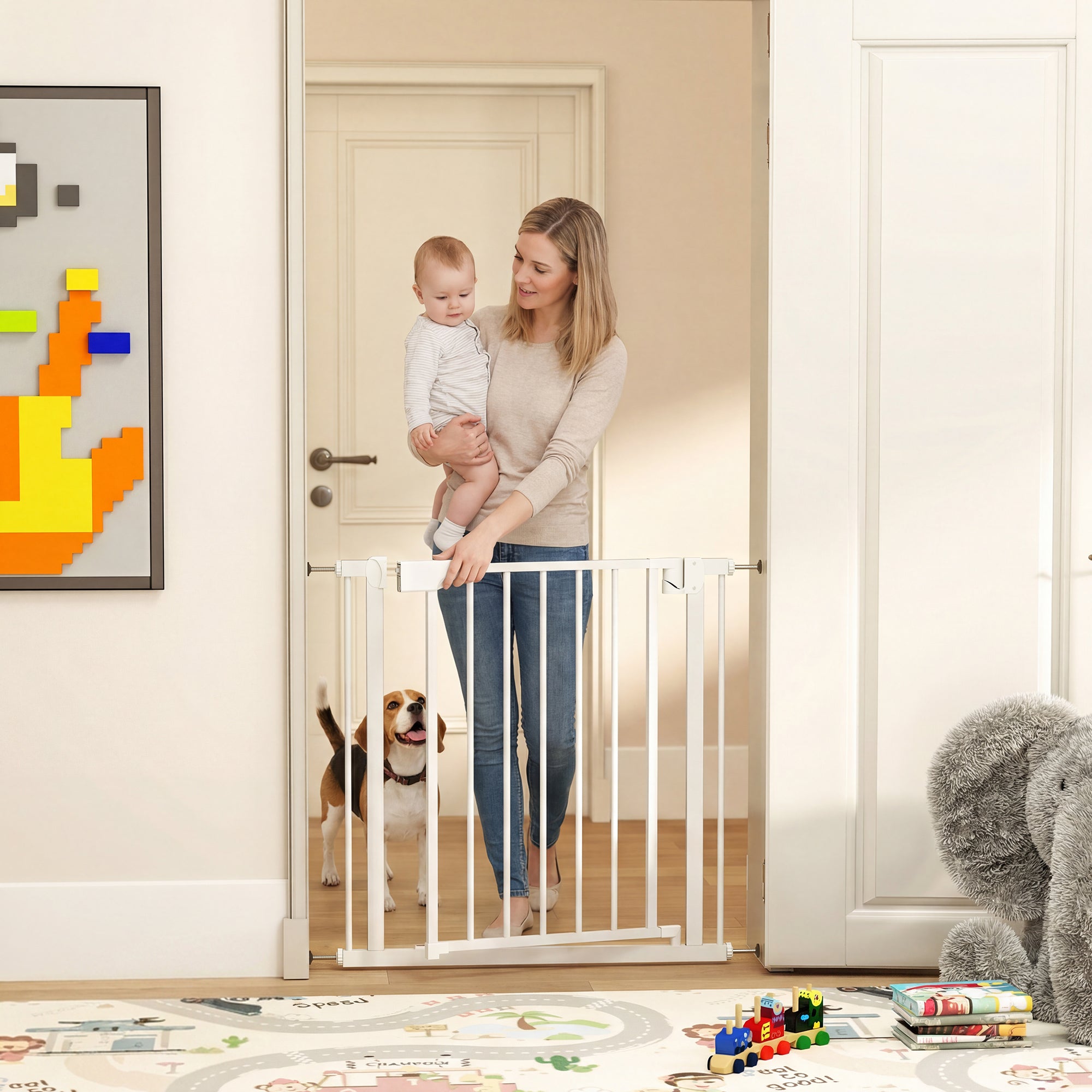 Baby Gate, Pet Safety Gate Pressure Fit, 76-82cm Wide with Two-Way Open, One-Hand Opening