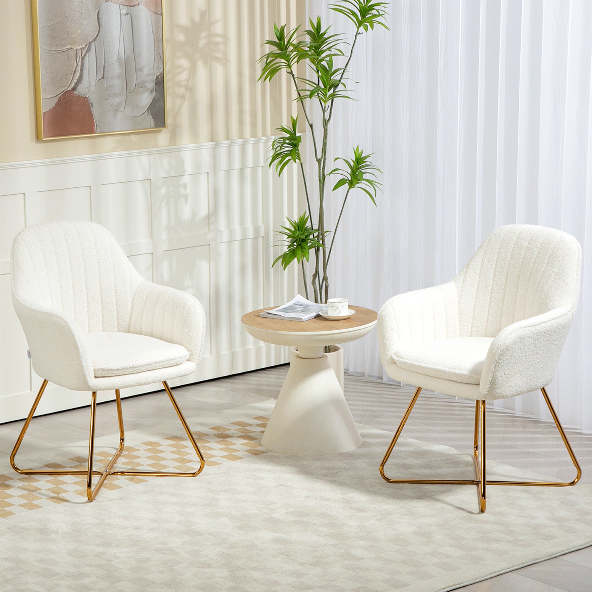 Set of Two Sherpa Fleece Dining Chairs - Cream