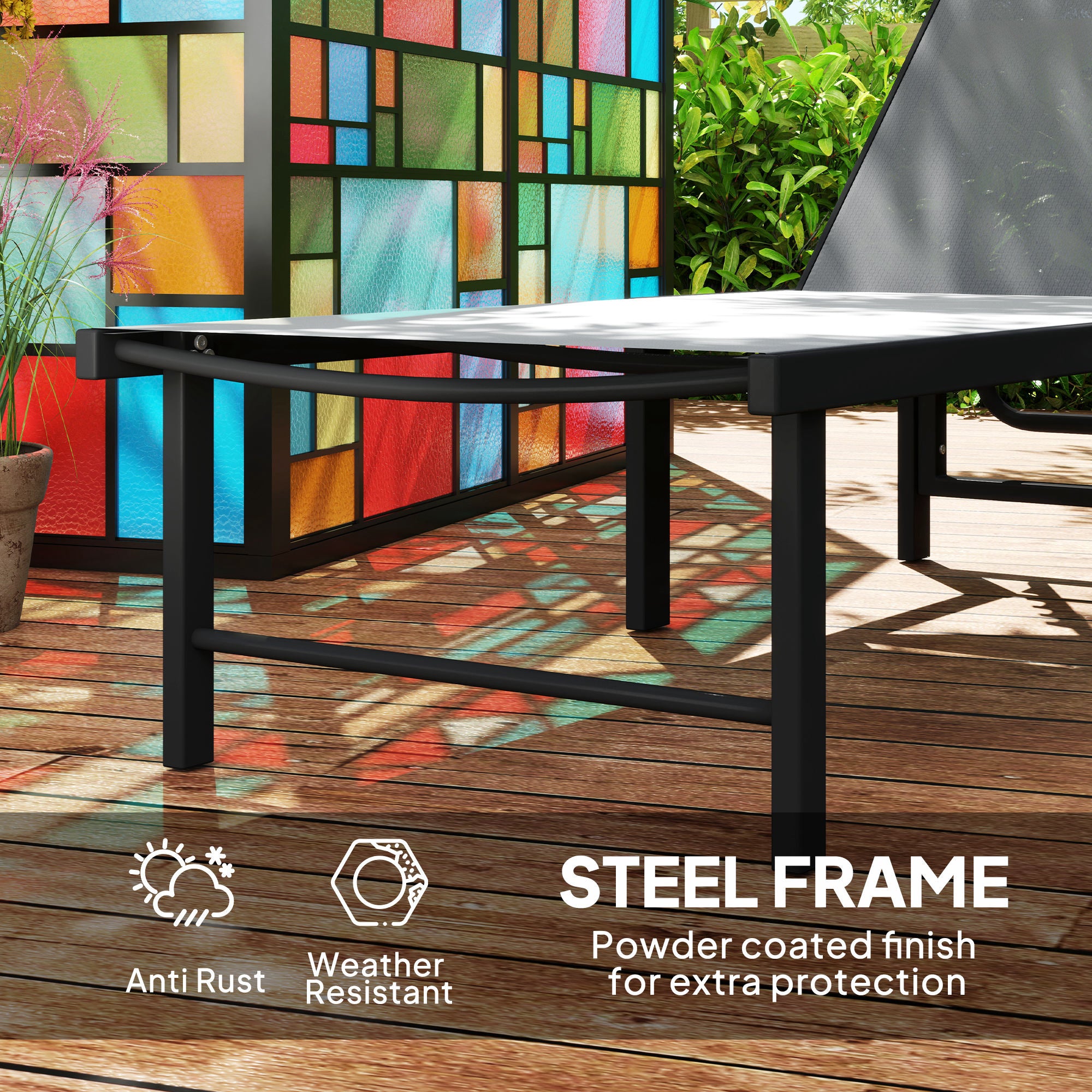 Sun Lounger for Garden, 5-Level Adjustable Reclining Sun Lounger Chair, Flat Garden Lounger Sunbed with Texteline Seat, Steel Frame for Patio, Beach, Grey