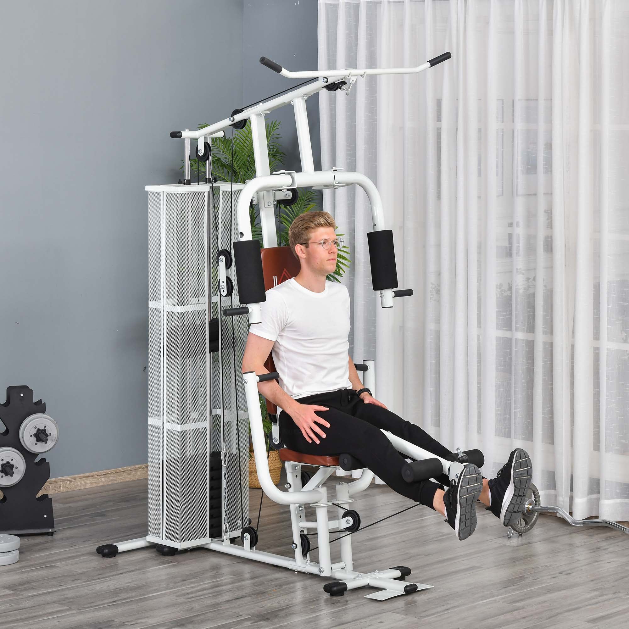 Multifunction Home Gym Weight Training Workout Station Fitness Strength Machine, White