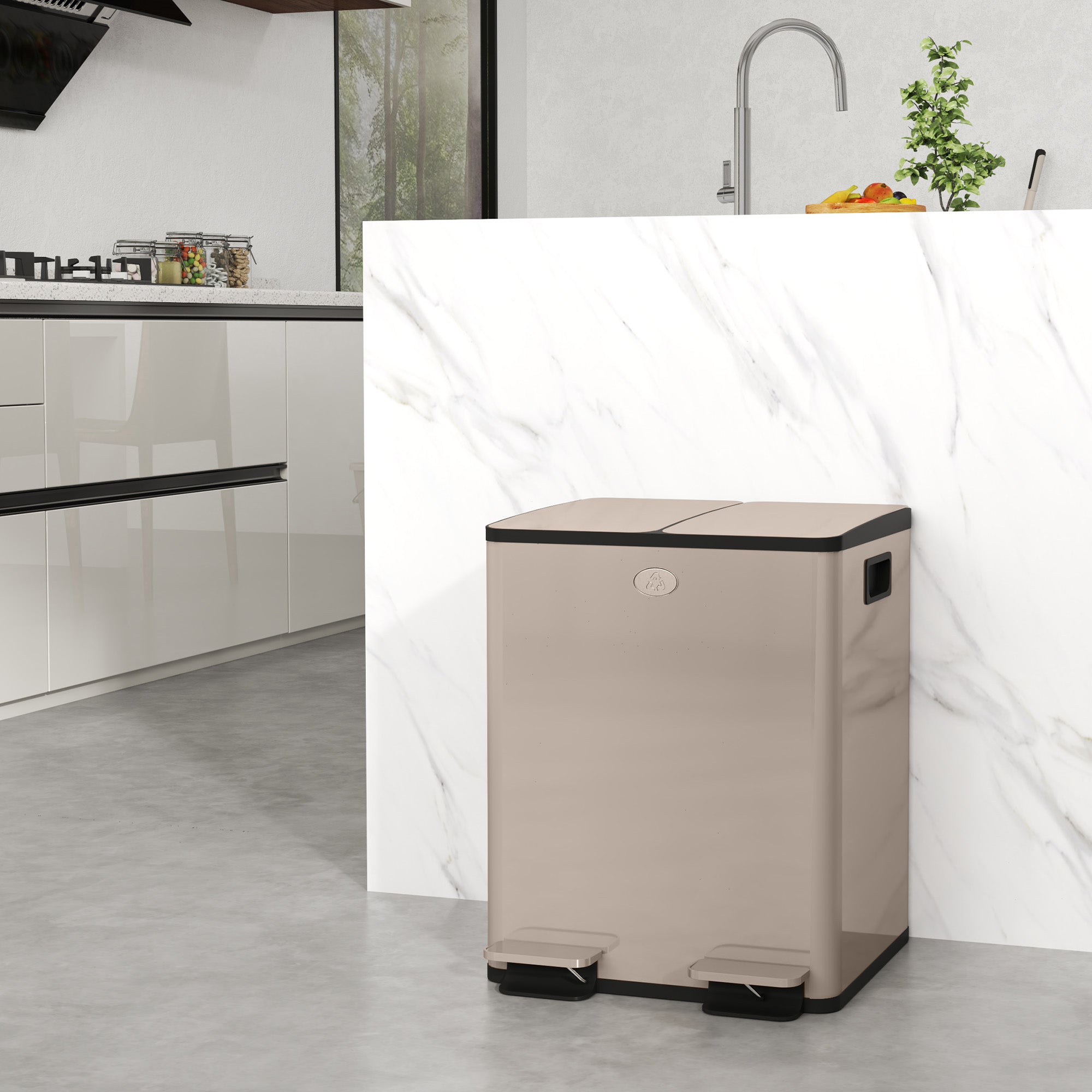 40L Dual Compartment Stainless Steel Bin, with Deodoriser Holders - Gold Tone