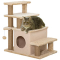 Adjustable Cat Steps with House and Hanging Toy Ball - Beige