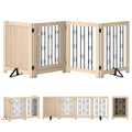 4 Panel Freestanding Pet Gate, Indoor Dog Barrier with Lockable Door, Support Feet, 360° Flexible Hinges, Oak