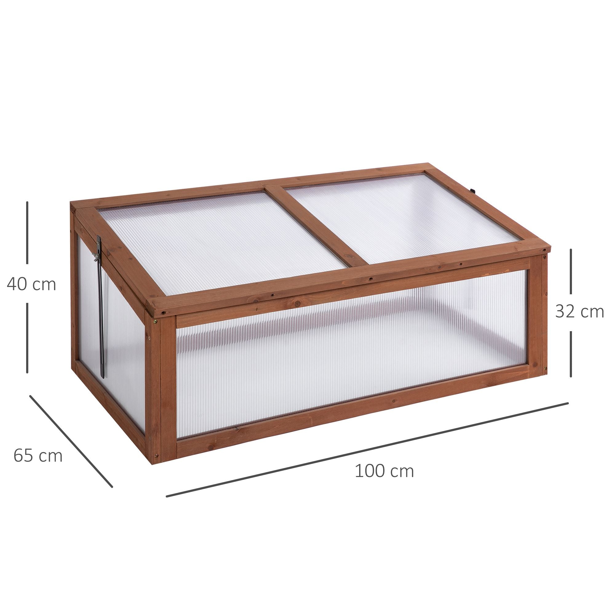 Wooden Cold Frame, Small Polycarbonate Greenhouse for Plants with Openable & Tilted Top Cover, Brown, 100 x 65 x 40cm