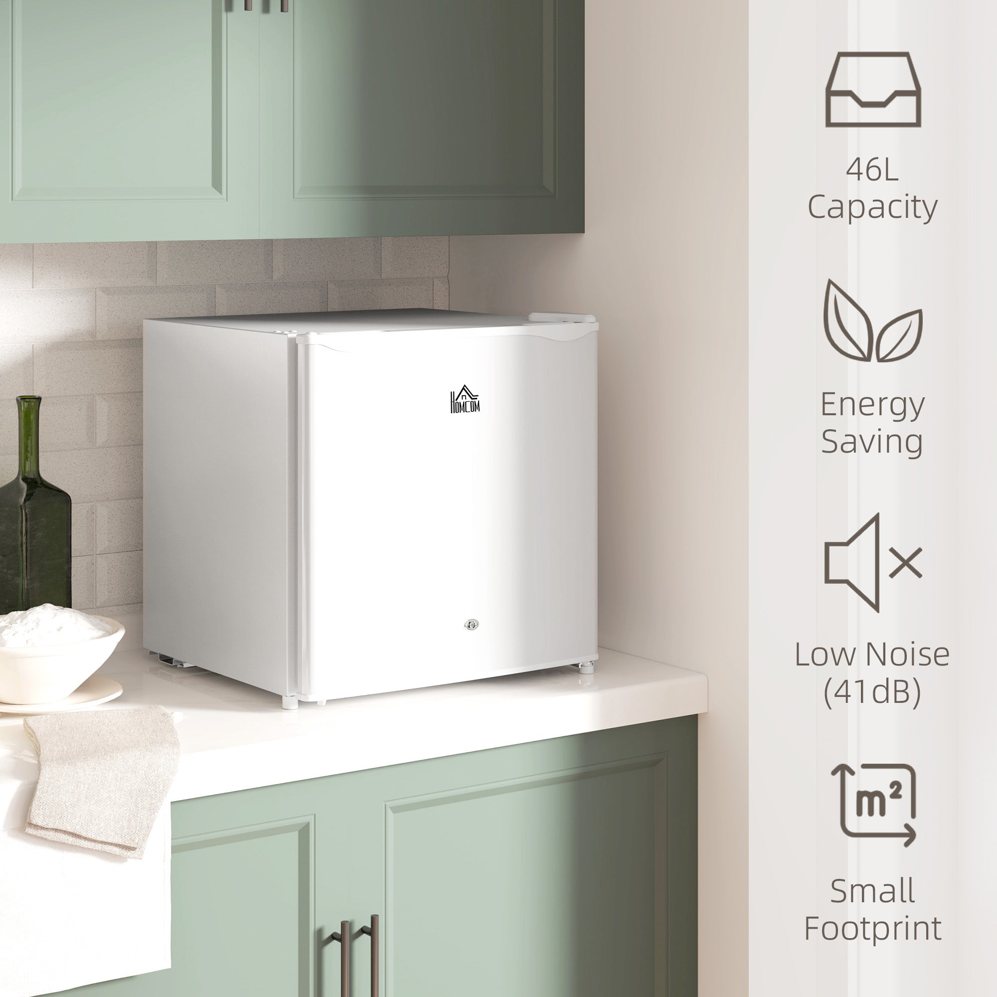 46 Litre Lockable Countertop Fridge with Adjustable Temperature - Cream White