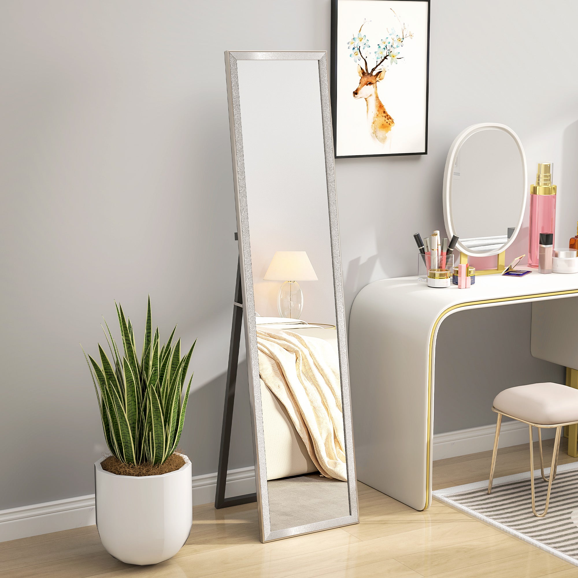 Full Length Mirror, 37 x 157cm Wall Mounted, Leaning, Free Standing Mirror, Framed Full Body Mirror for Living Room, Bedroom, Silver