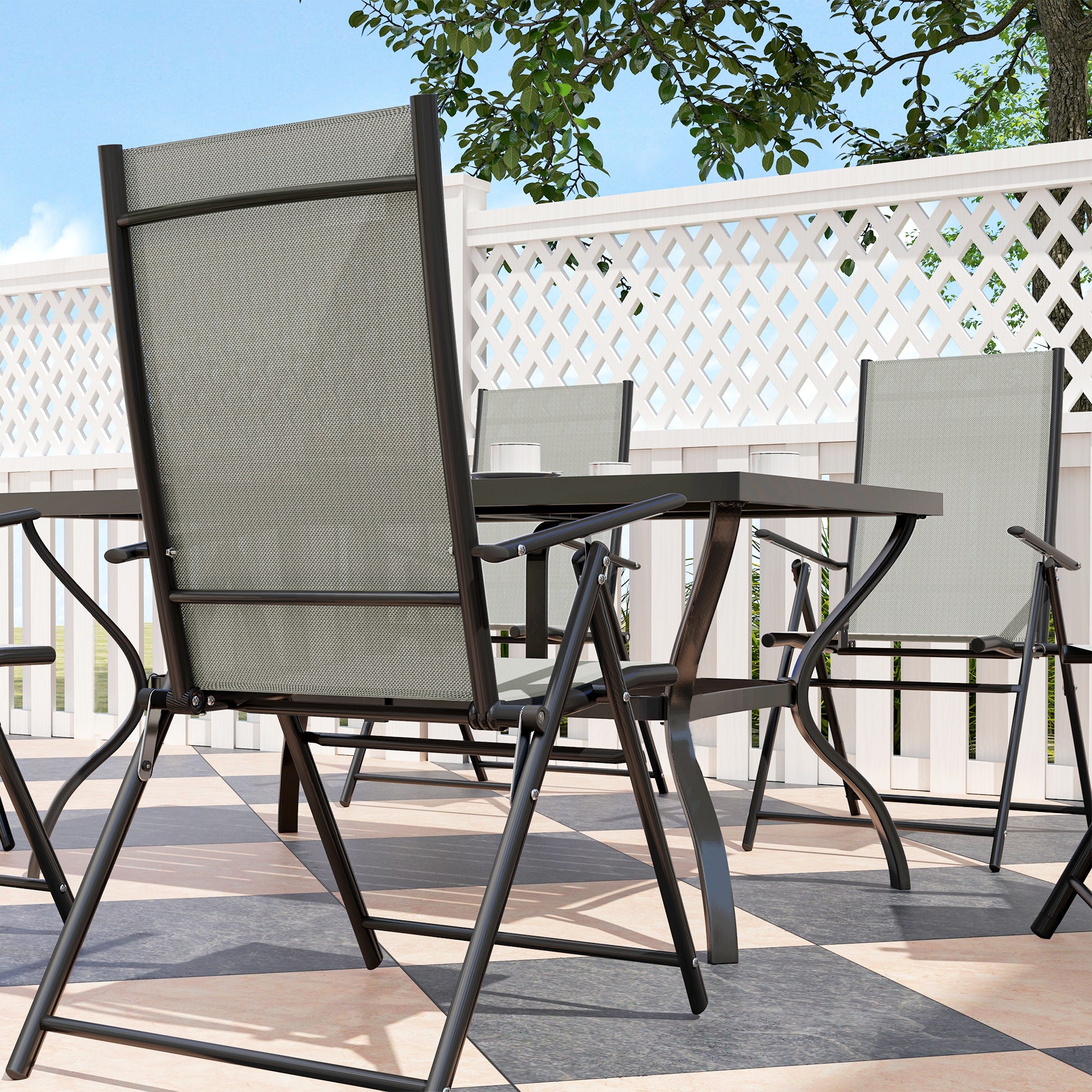 7 Piece Steel Outdoor Dining Set with Parasol Hole - Khaki