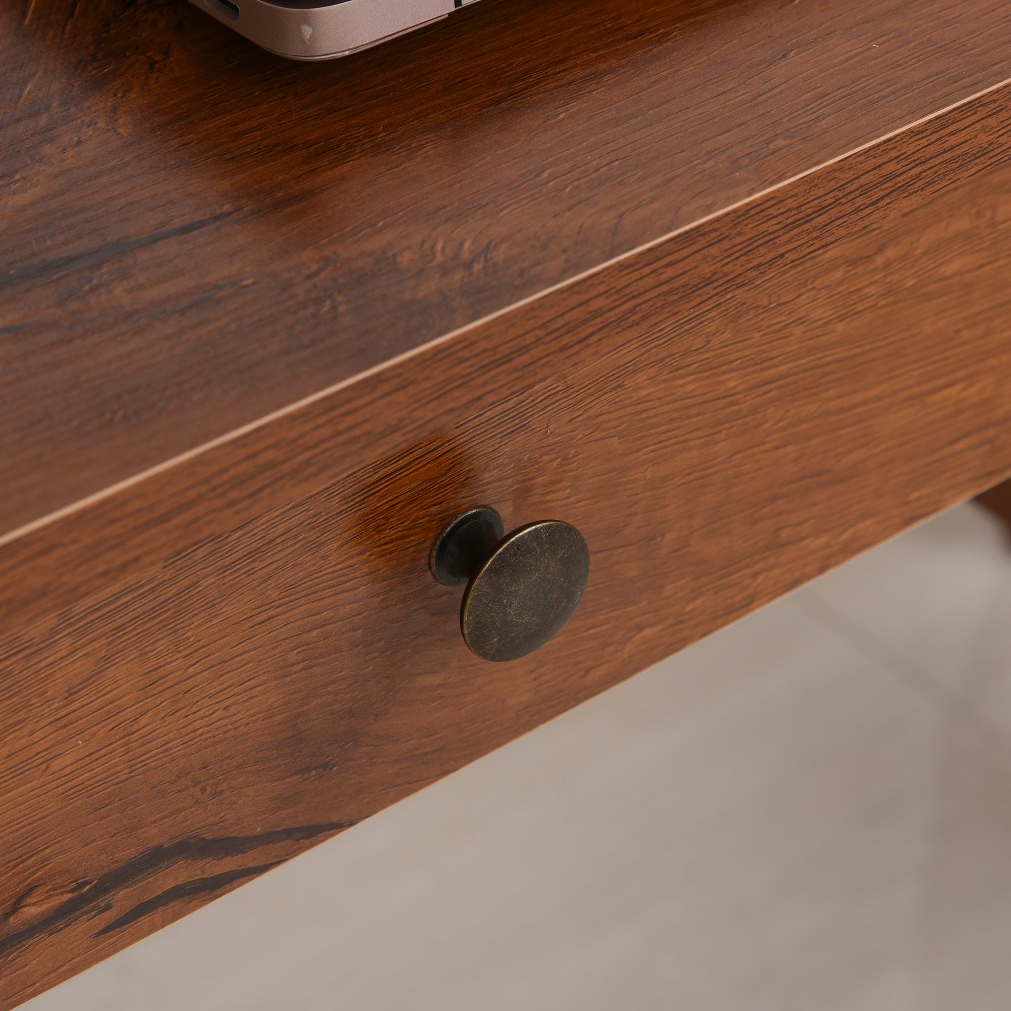 Vintage-Look Work Table Desk w/ Drawers Compartments Shelf Table Top Metal Handles Computer PC Home Office Study Furniture Brown