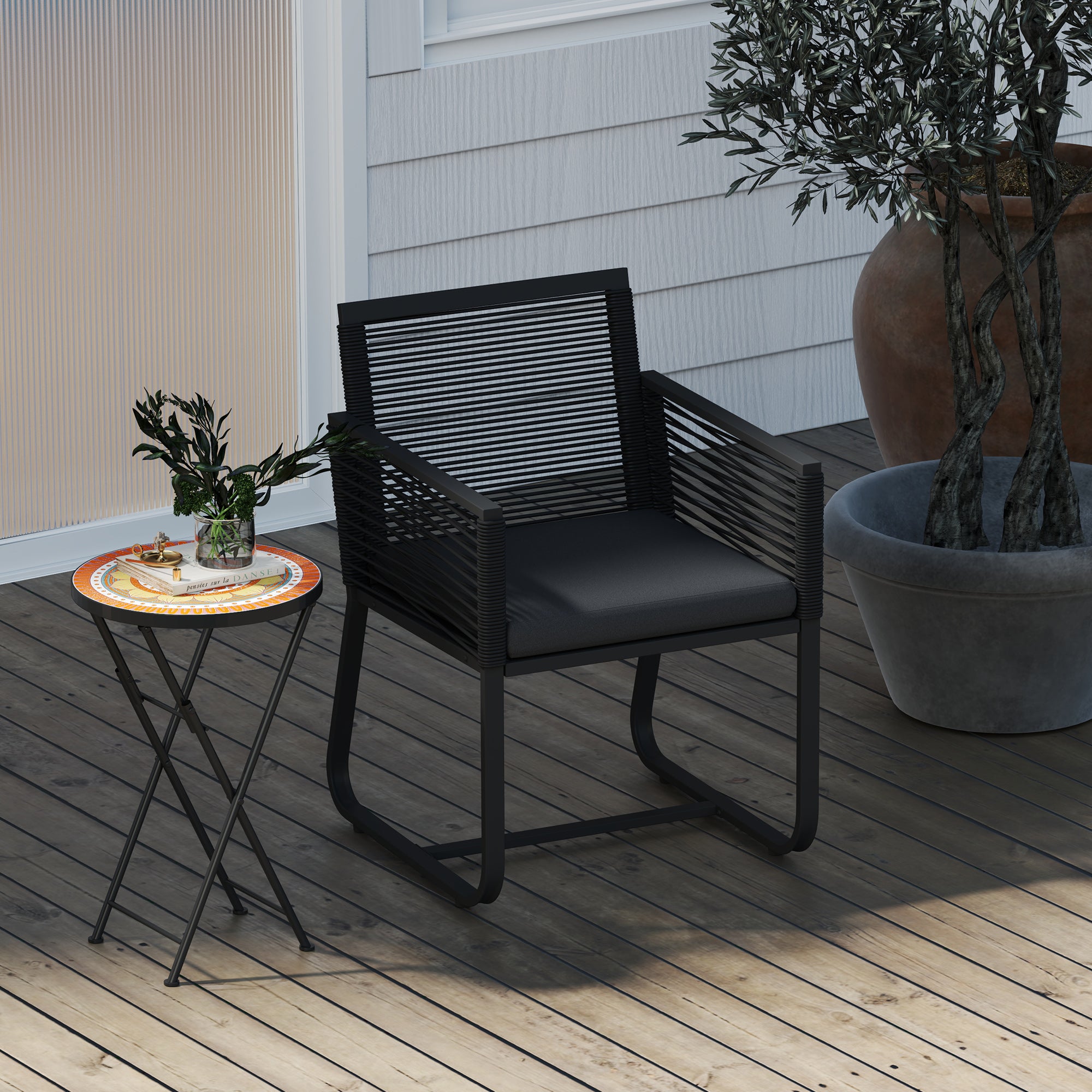 Mosaic Outdoor Garden Table, 35.5cm Round Folding Coffee Table with Metal Frame for Balcony Terrace, Orange