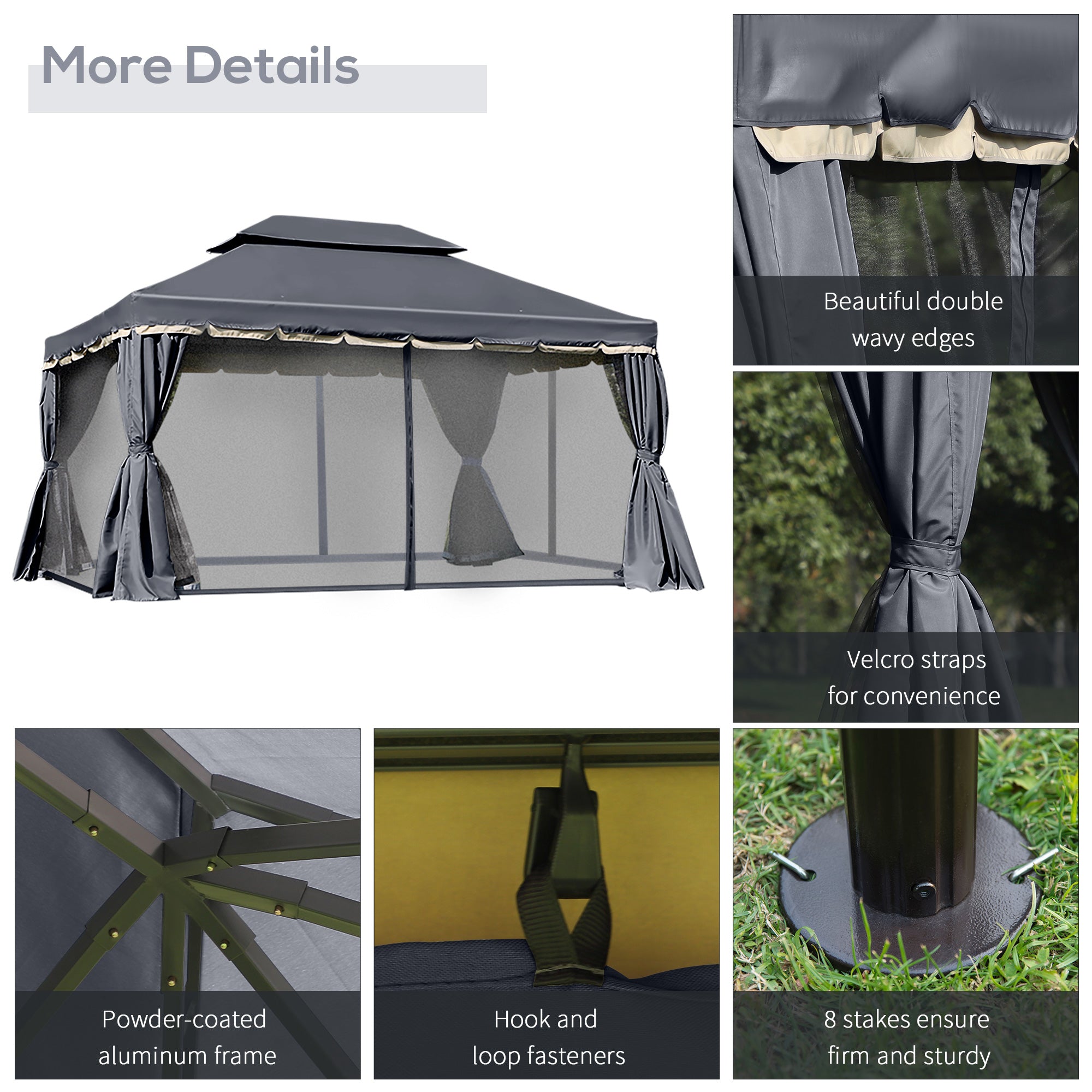 3 x 4m Aluminium Garden Gazebo with Nets and Curtains Marquee Pavilion Shelter - Black