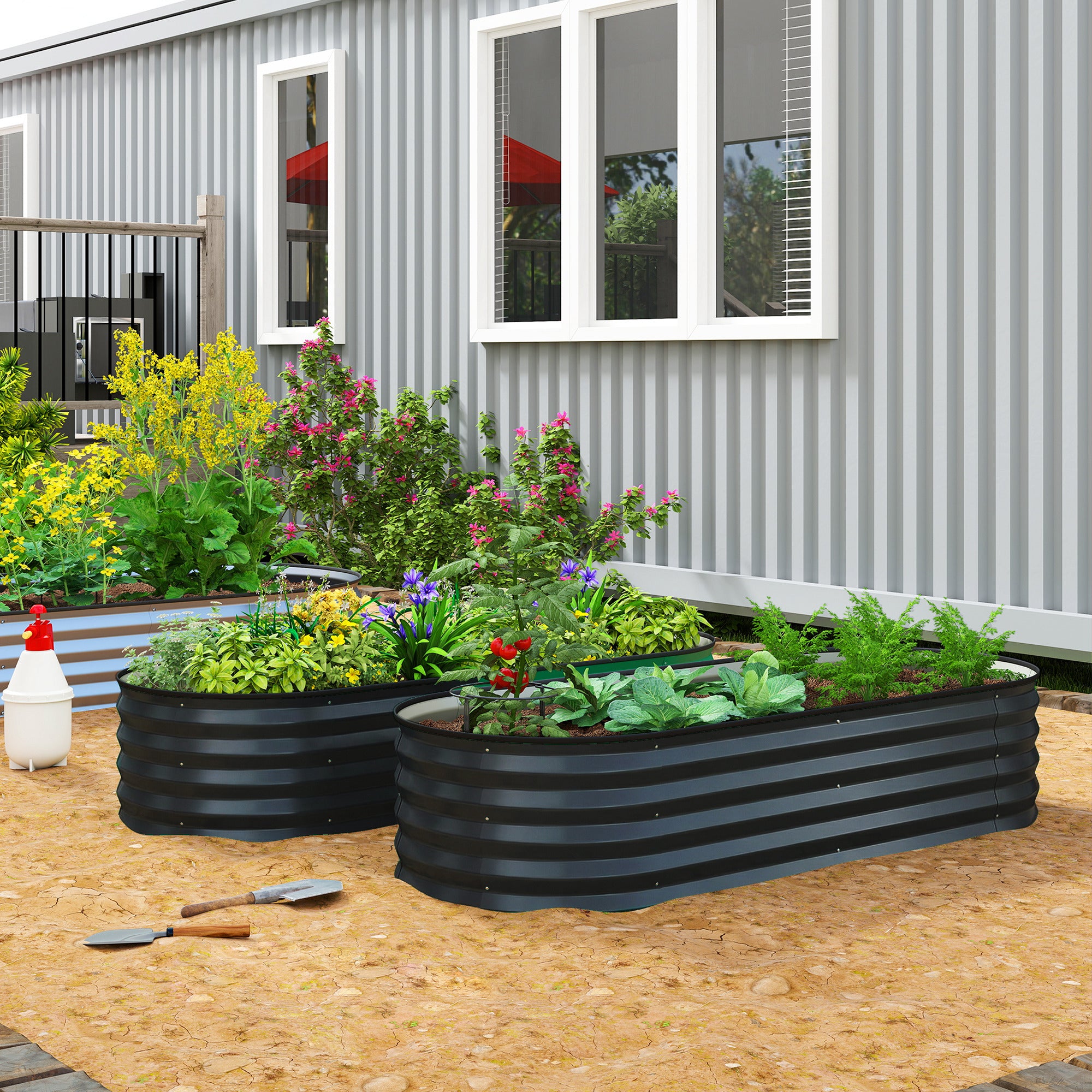 Set of Two 150 x 60cm Steel Planters - Dark Grey