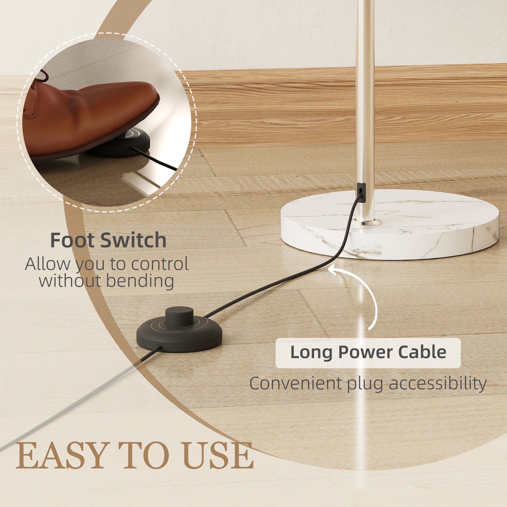 Floor Lamp for Living Room, Modern Standing Lamp with Shade & Foot Switch for Bedroom, Office, White