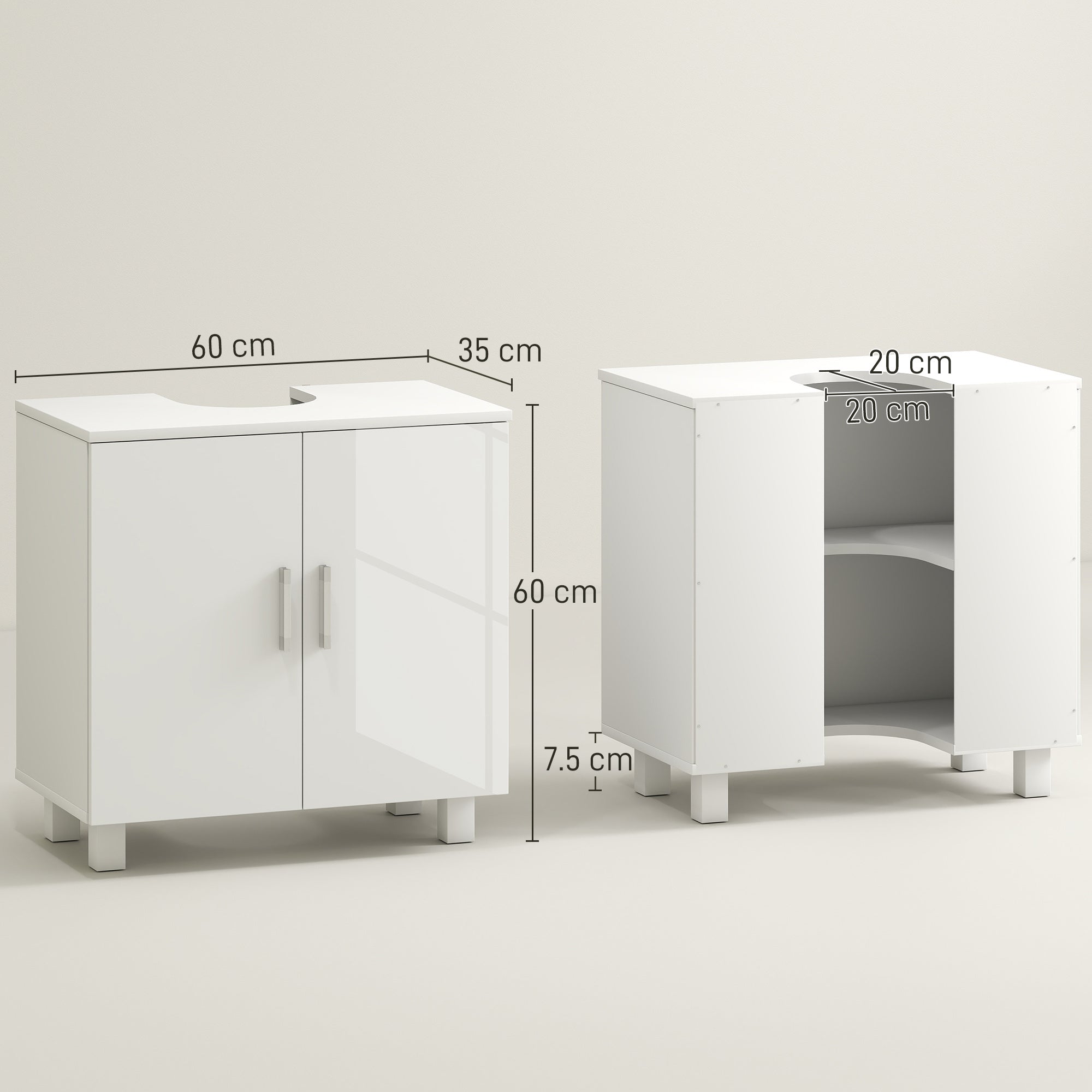 Bathroom Under Sink Cabinet for Basin without or with Pedestal - High Gloss White