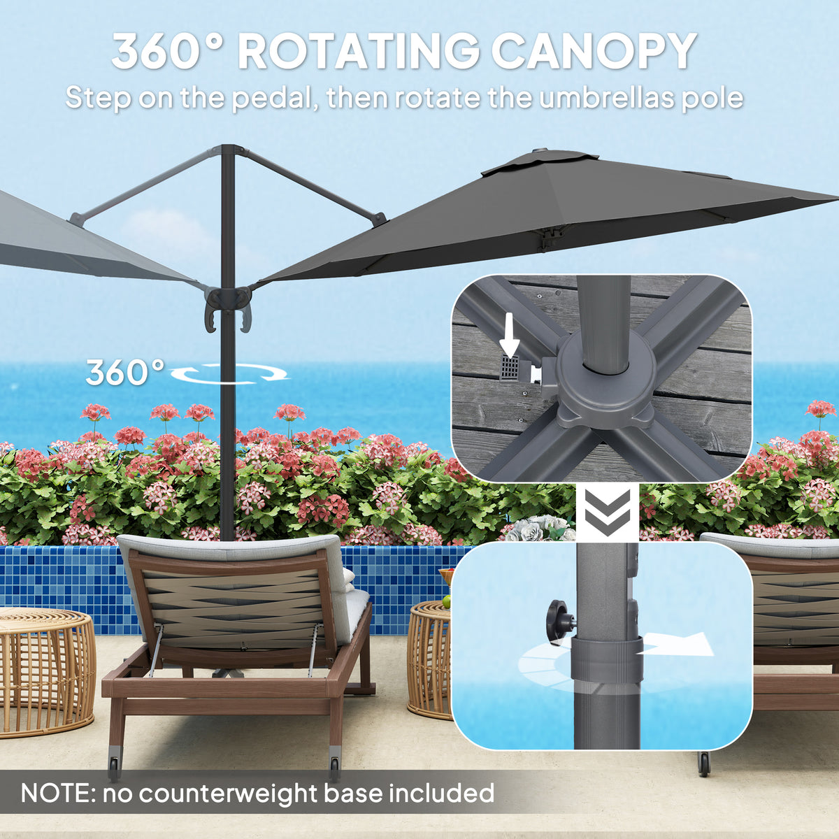 3 x 3 Metre Cantilever Parasol with 360° Rotation and Cross Base - Black