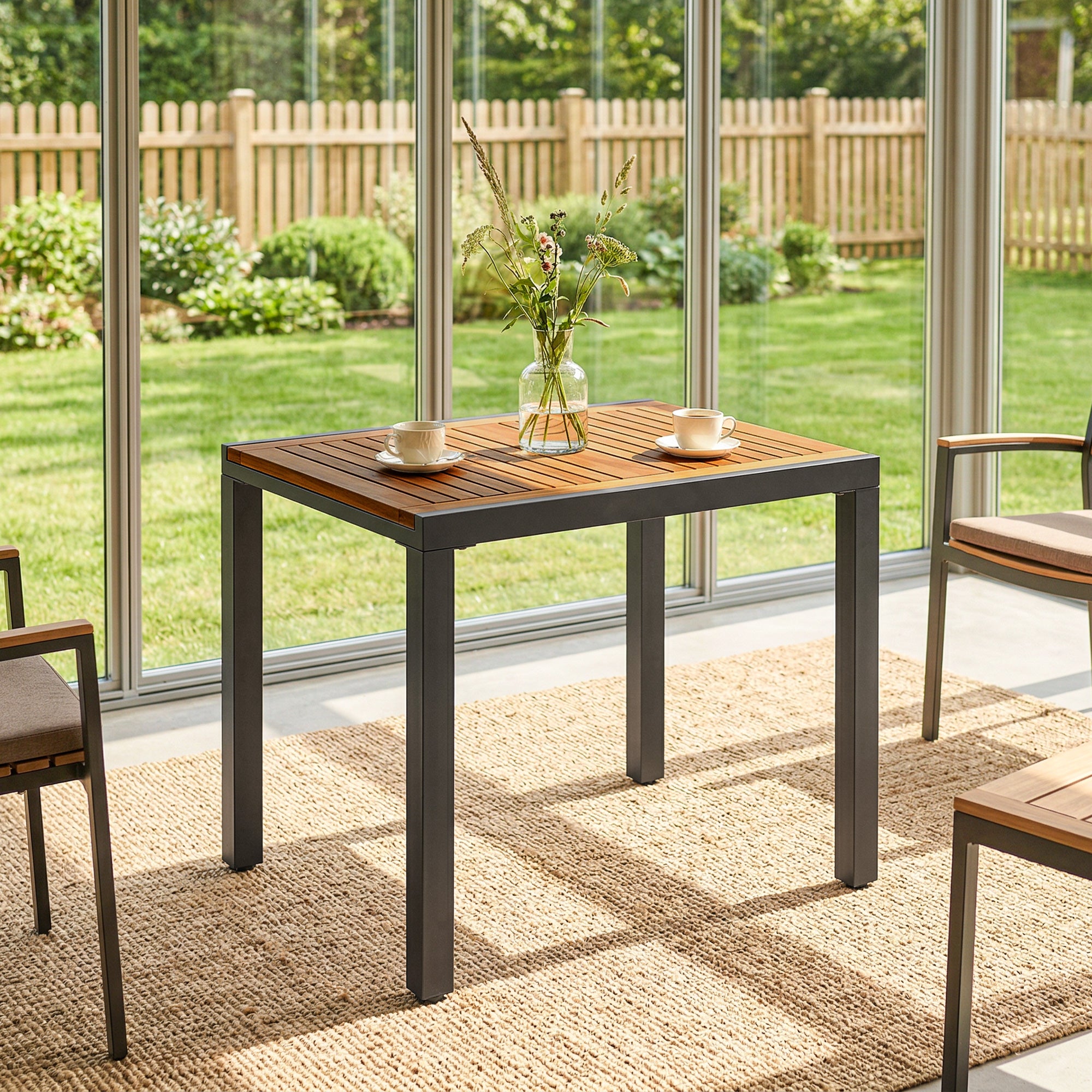Patio Dining Table Expandable Outdoor Dining Table Acacia Wood Top 80-120 cm Natural and Black