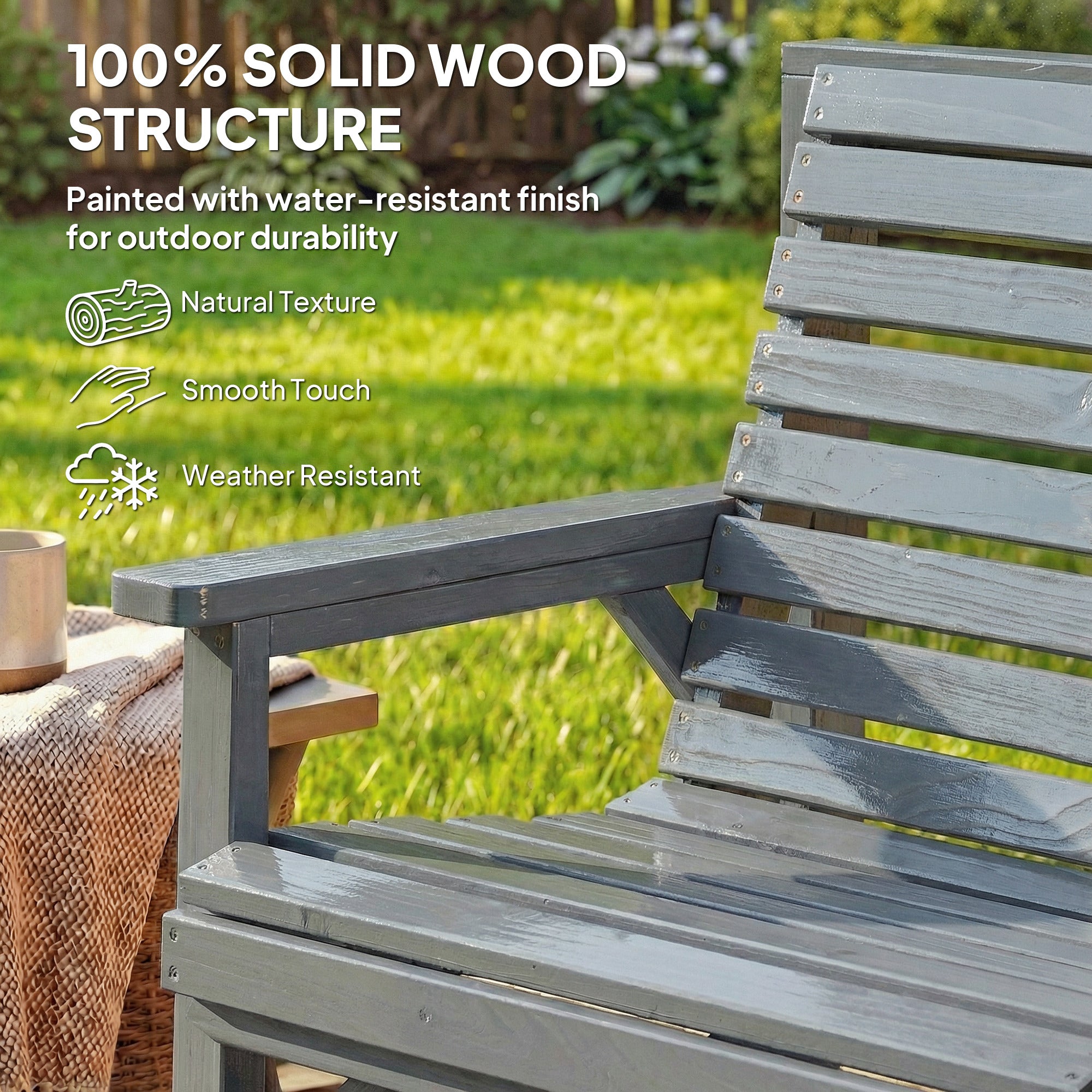 Wooden Garden Furniture Set with Parasol Hole, 1 Chair, 1 Bench and Detachable Table, Grey Embossed Finish