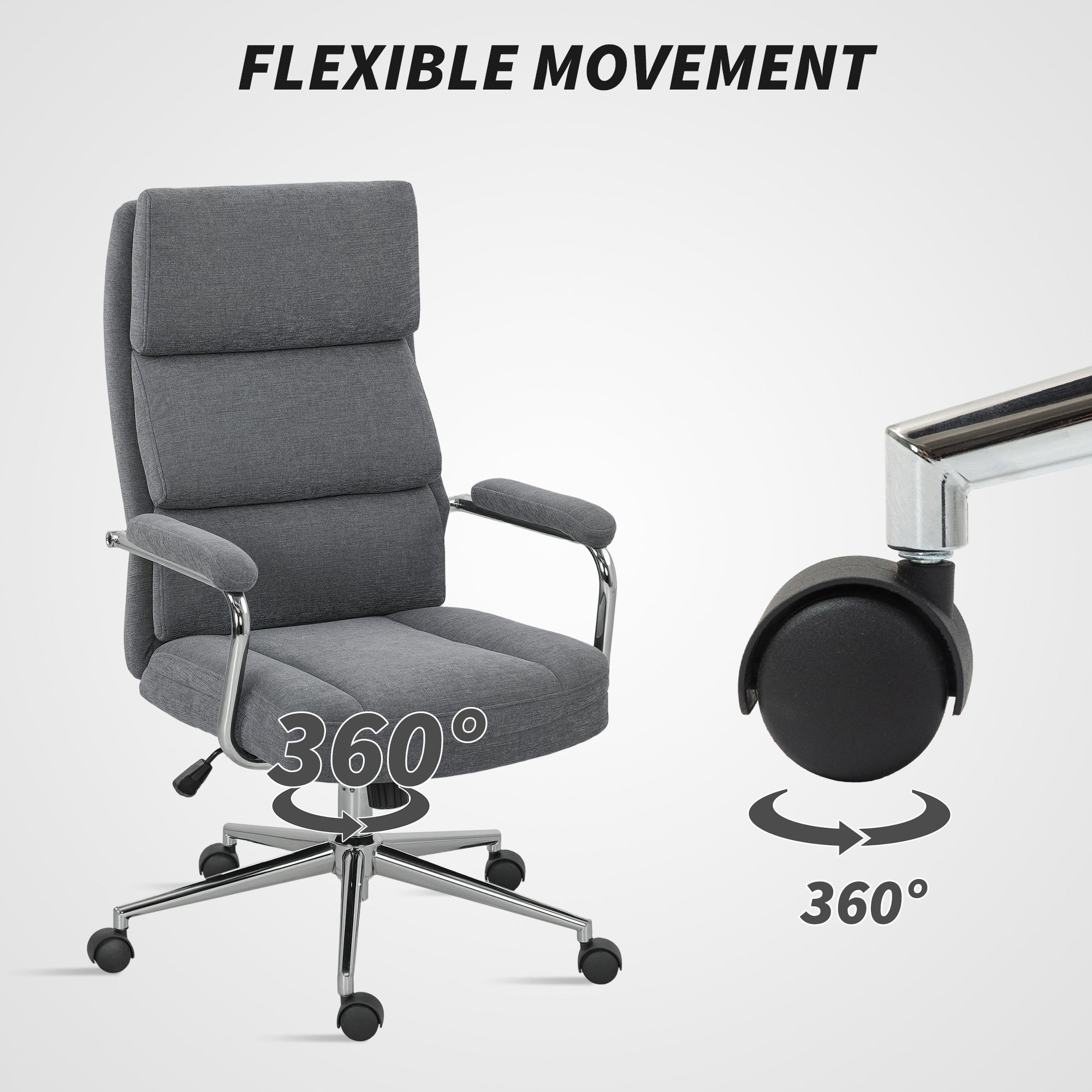 Executive Office Chair, Linen Fabric Computer Desk Chair with Double-Layer Back Cushion, Rocking Function, Height Adjustable for Home, Charcoal Grey
