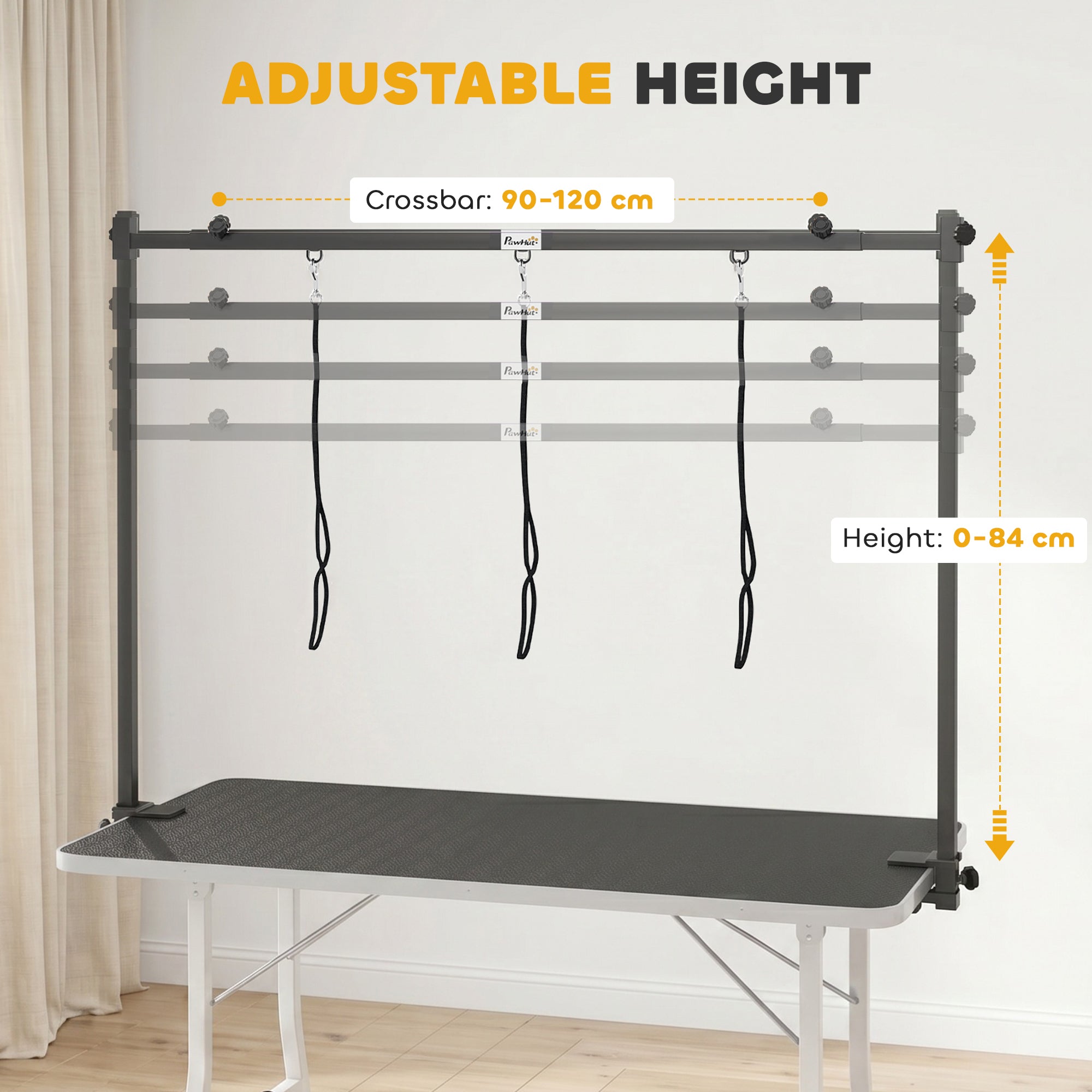 Dog Grooming Arm Adjustable H-Shape Dog Grooming Table Arm with Clamp and 3 Nooses Black