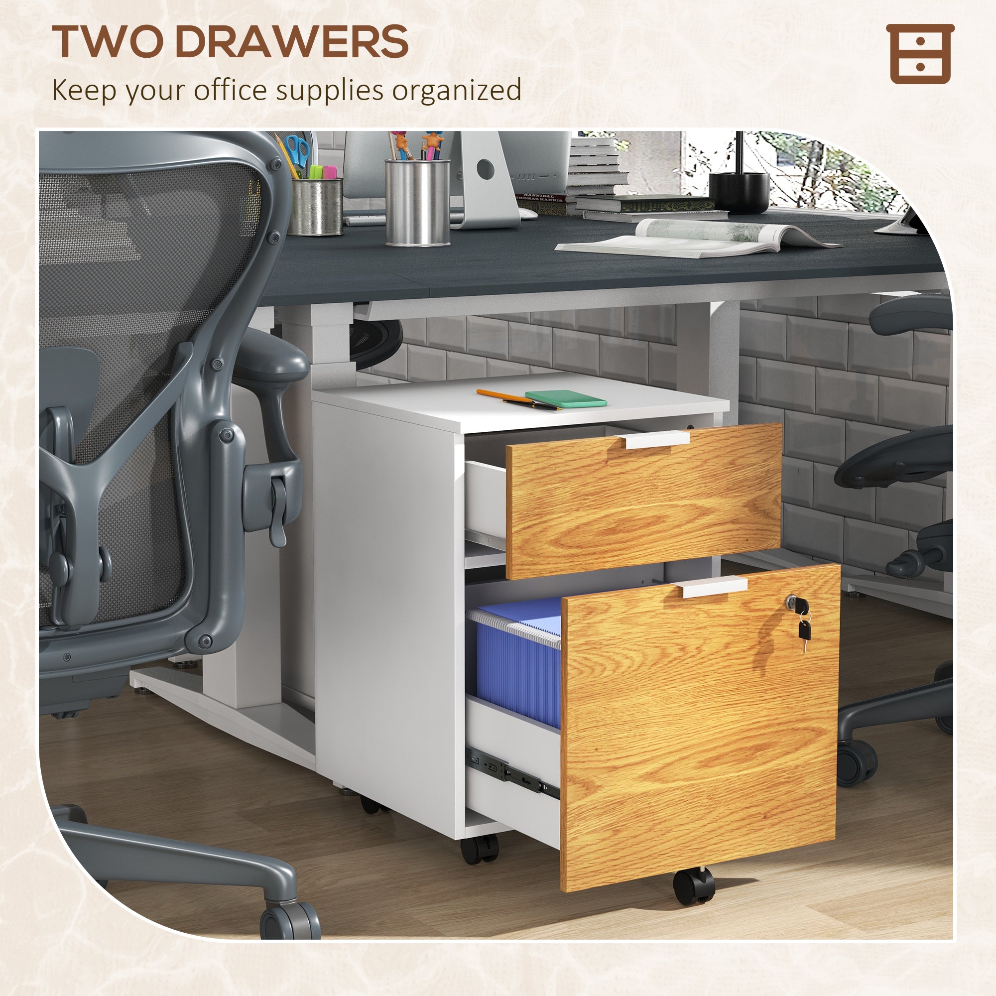 Two-Drawer Lockable Filing Cabinet - Wood Effect