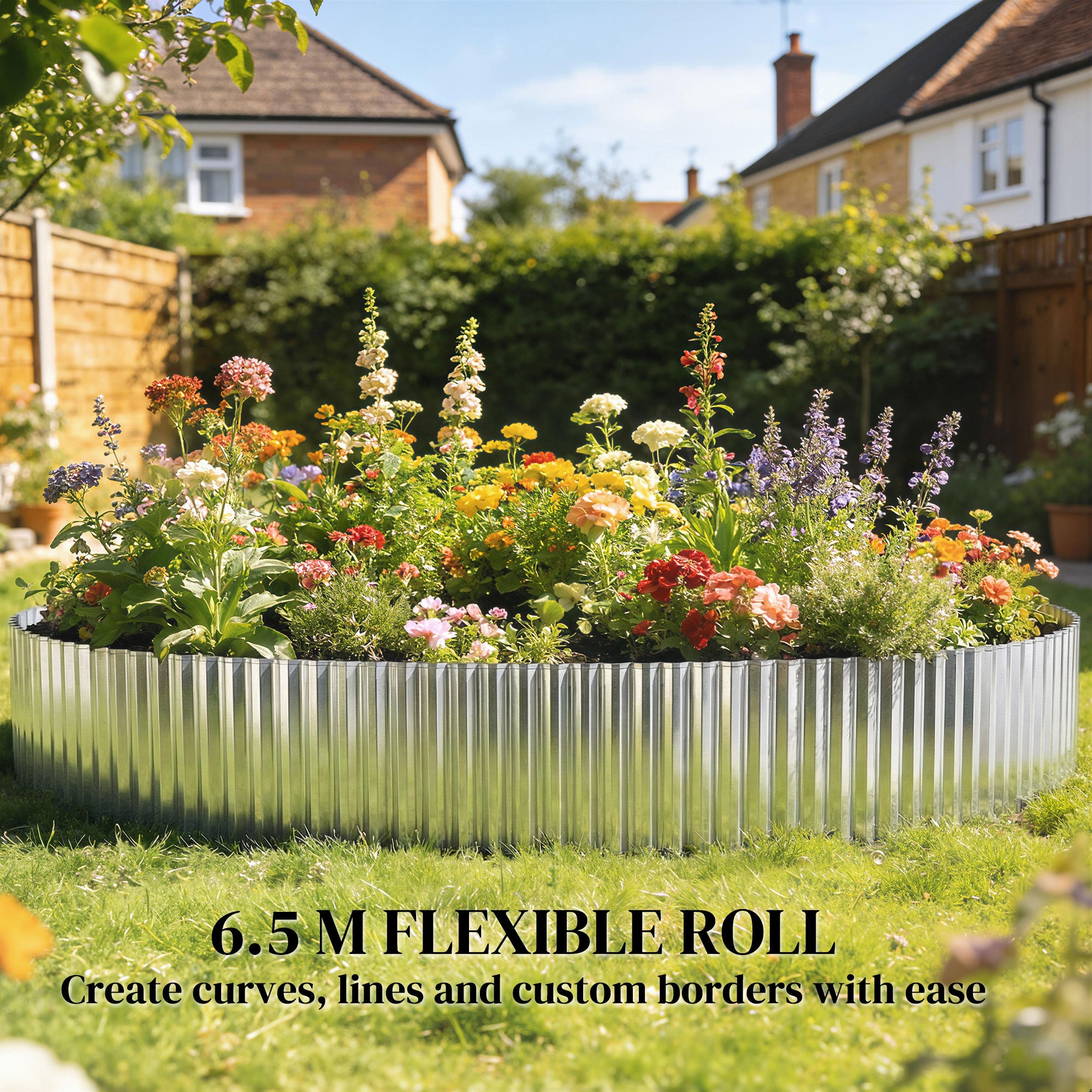 Metal Garden Edging Border, 8 in x 21.3 ft Corrugated Heavy Duty Galvanised Steel Lawn Edging, Silver Tone