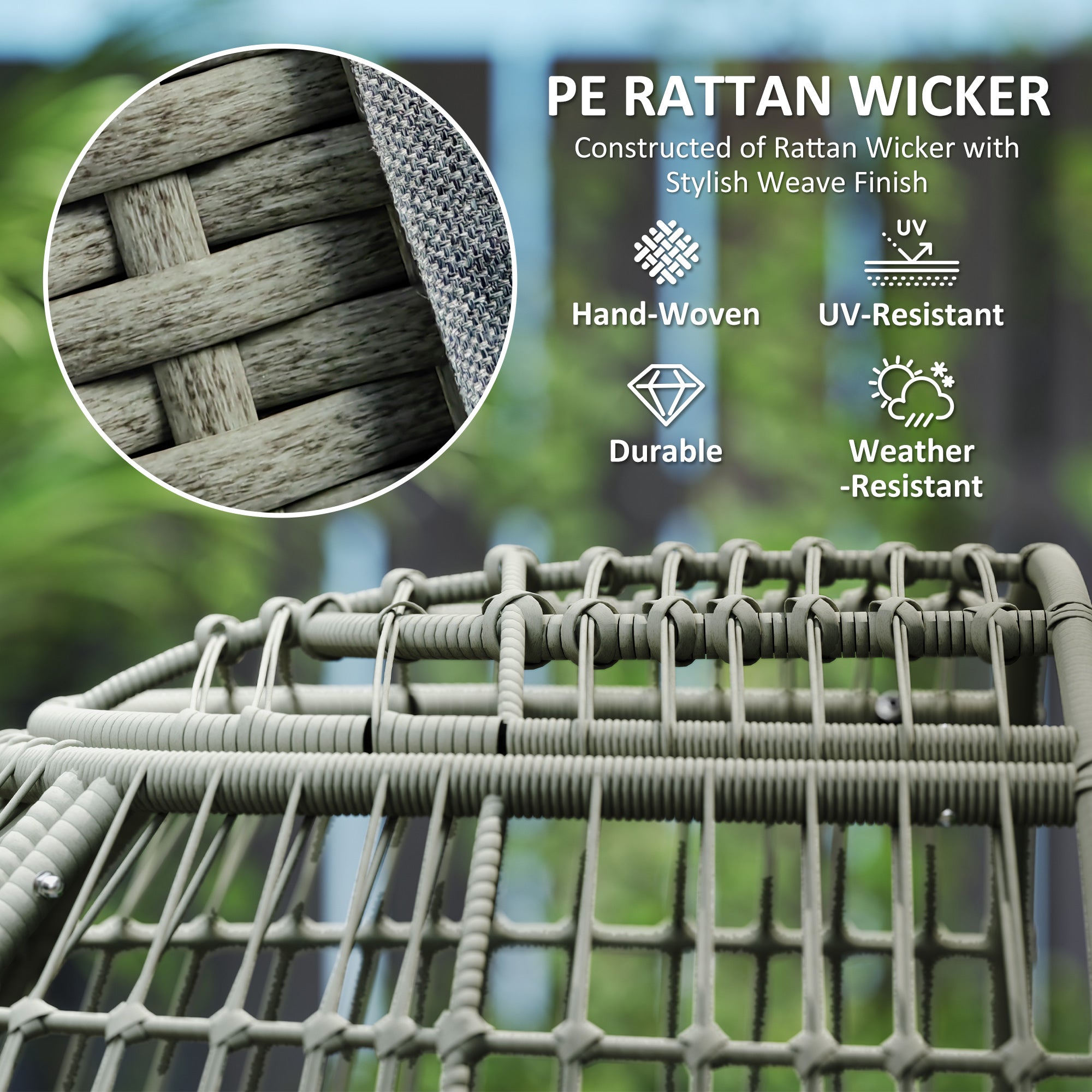 Rattan Egg Chair with Cushions and Pillows - Charcoal Grey