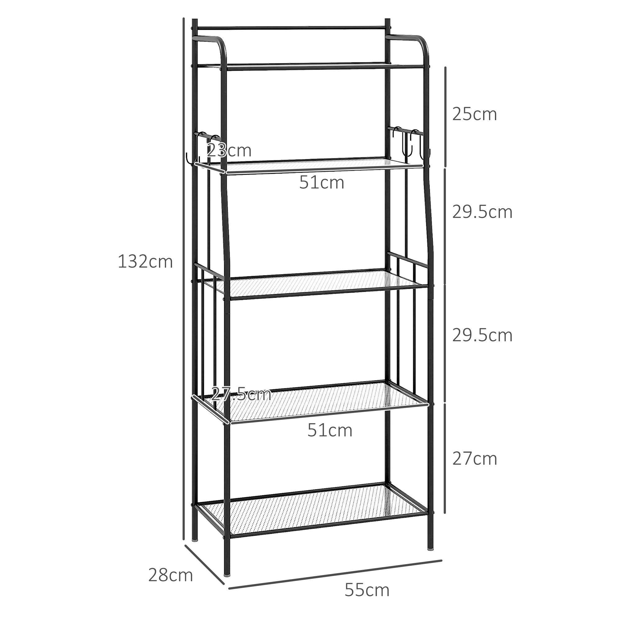 Five-Tier Steel Frame Kitchen Shelving Unit - Black