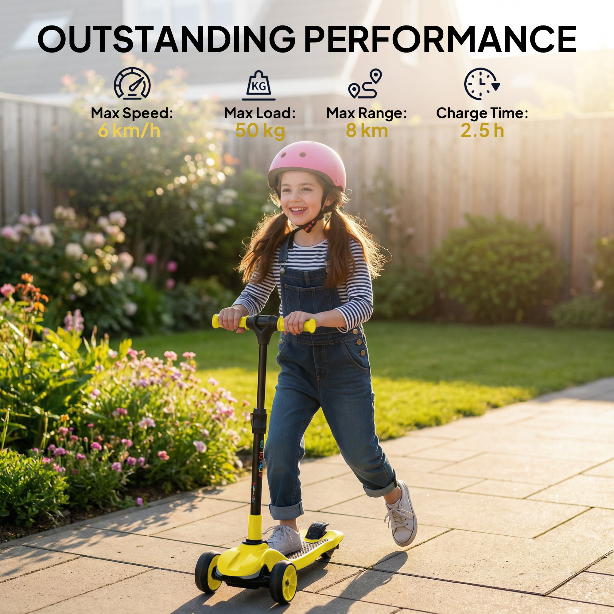 Three-Wheel Foldable Electric Scooter for Kids Aged 6-10 Years, Yellow