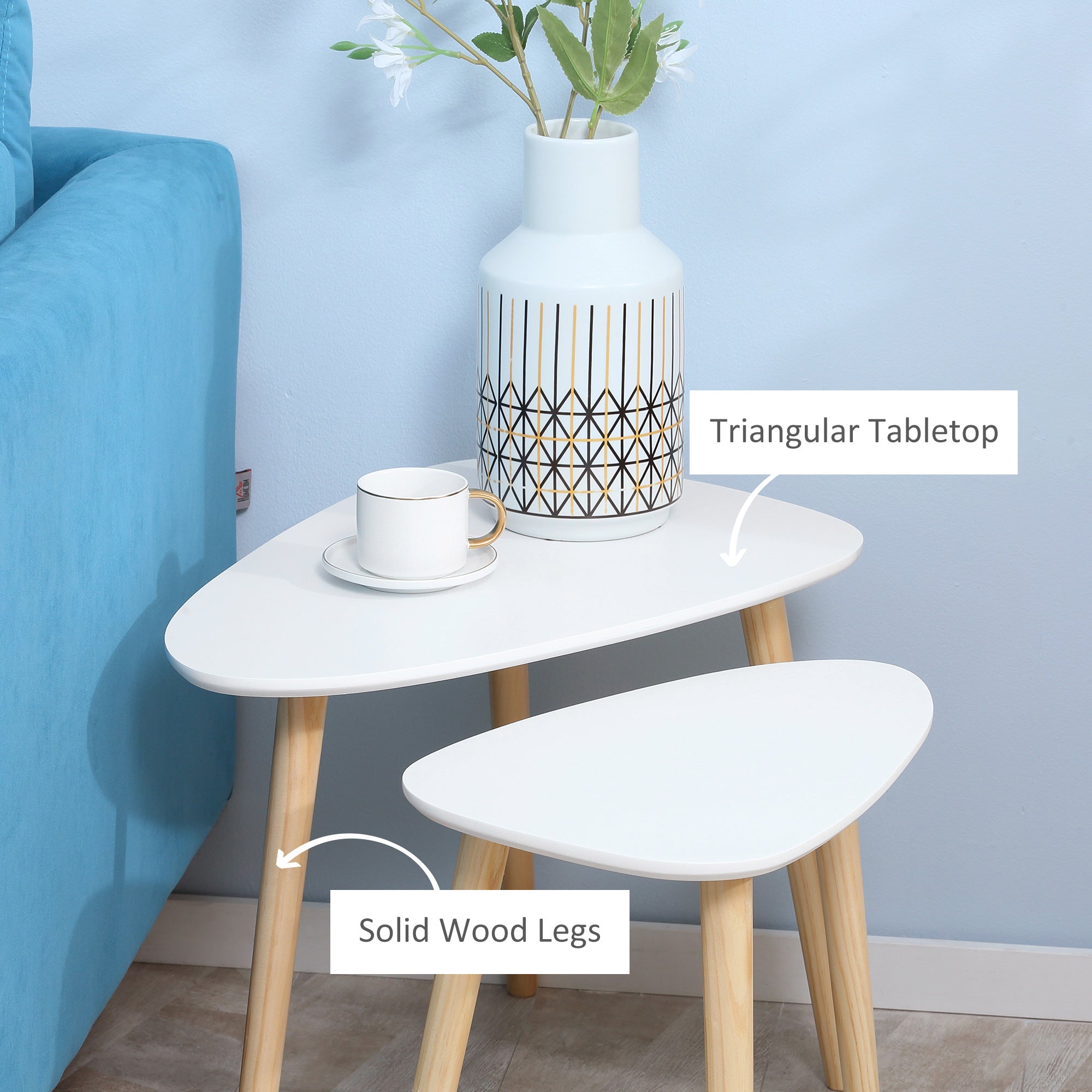 Living Room Furniture Set, Wingback Rocking Chair and Two Nesting Coffee Tables, White and Dark Grey