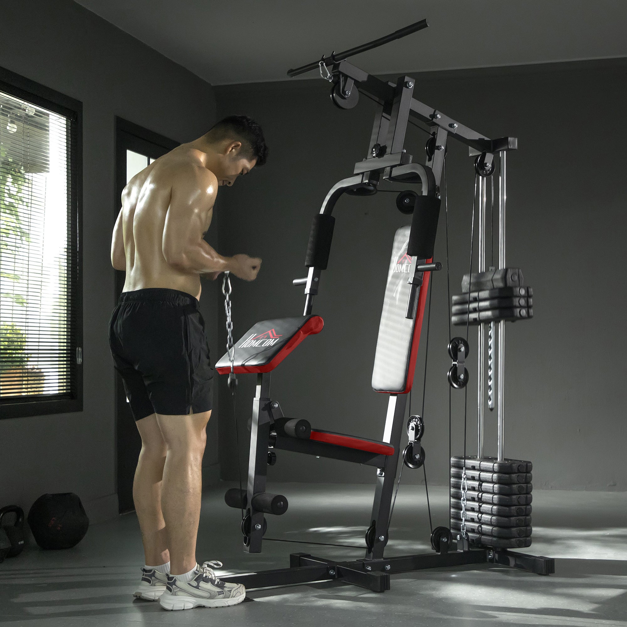Multigym Station, with 66KG Weight Stack, for Strength Training, Black
