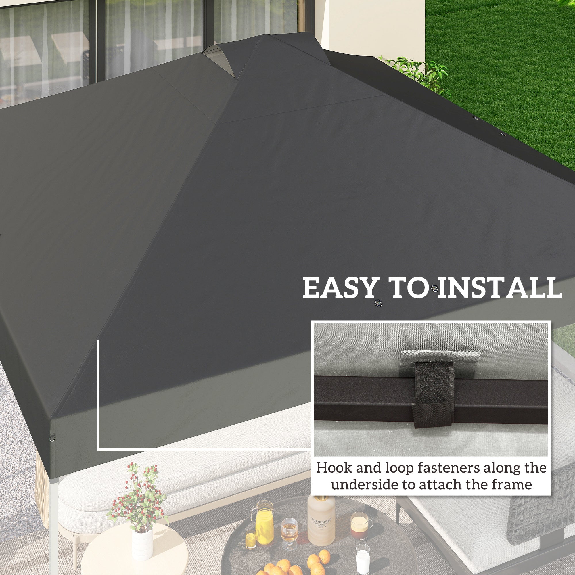 Gazebo Roof Replacement UV50+ Waterproof Pop Up Canopy Cover with 8 Drainage Holes 3 x 3 m Dark Grey