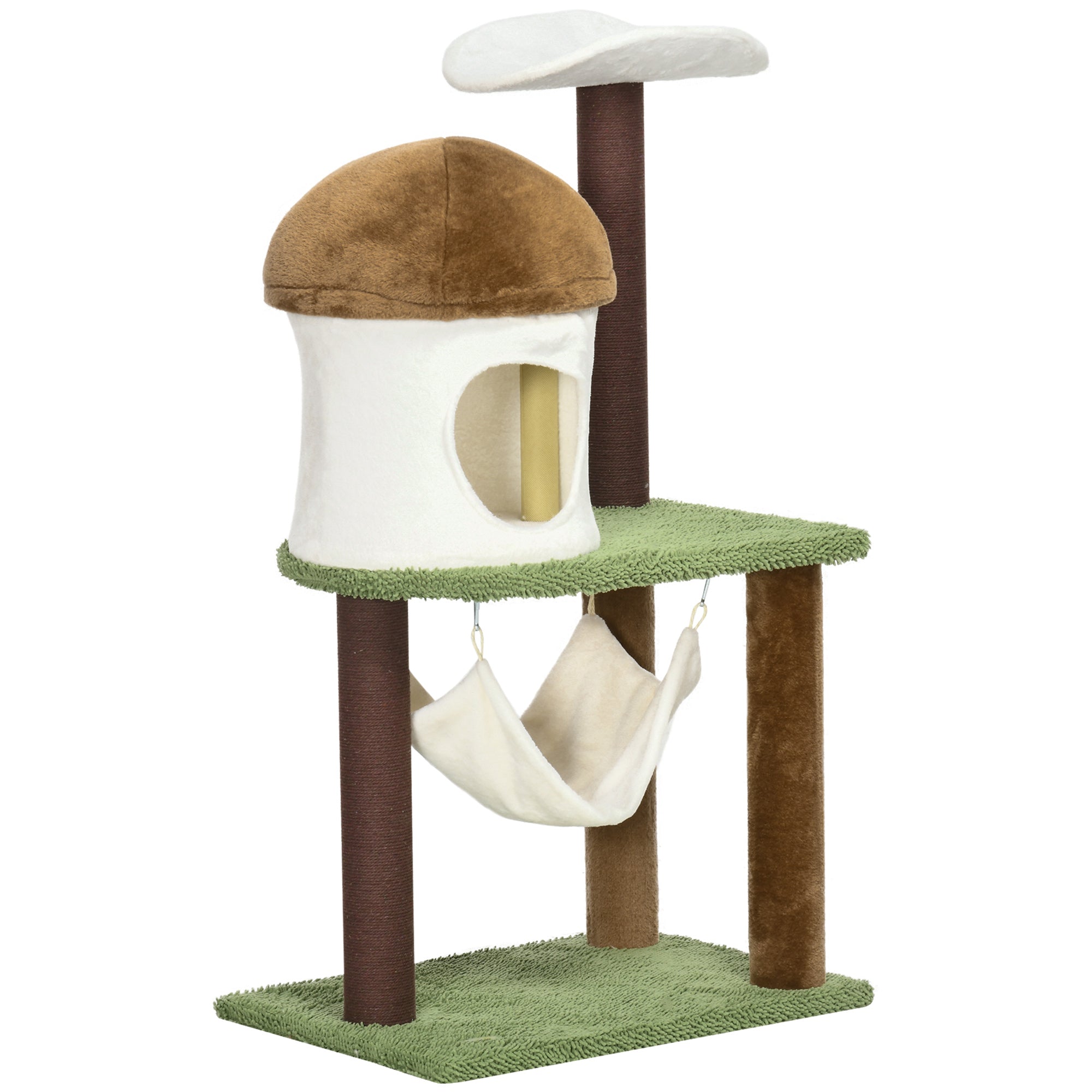 100cm Cat Tree, Kitty Activity Center with Mushroom-shaped Condo, Cat Tower with Sisal Scratching Post, Hammock, Green