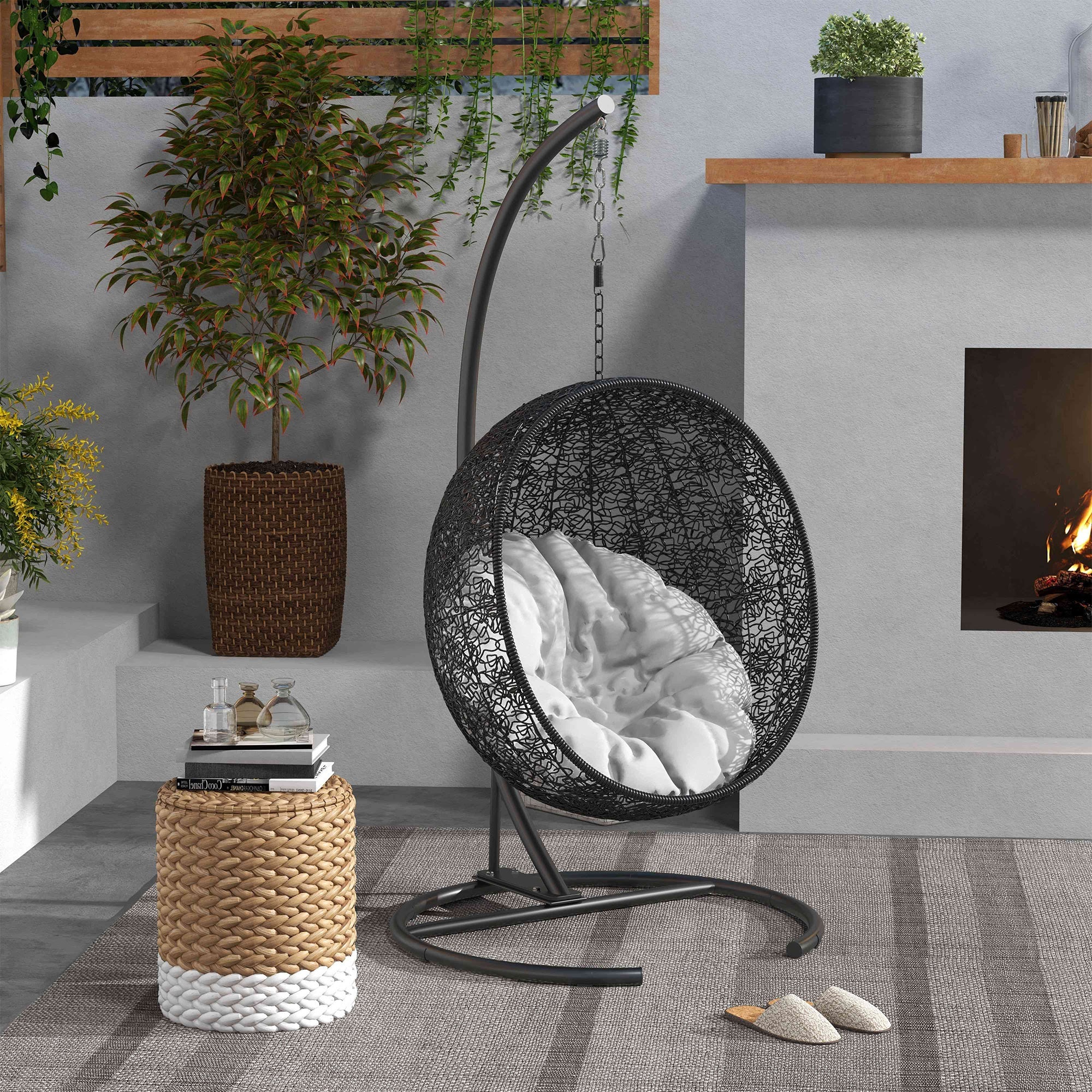 Hanging Hammock Chair Stand with Round Base, C Hanging Swing Stand Frame for Swing/Egg/Hammock Chair, Indoor & Outdoor, Heavy Duty 330 lbs, Black