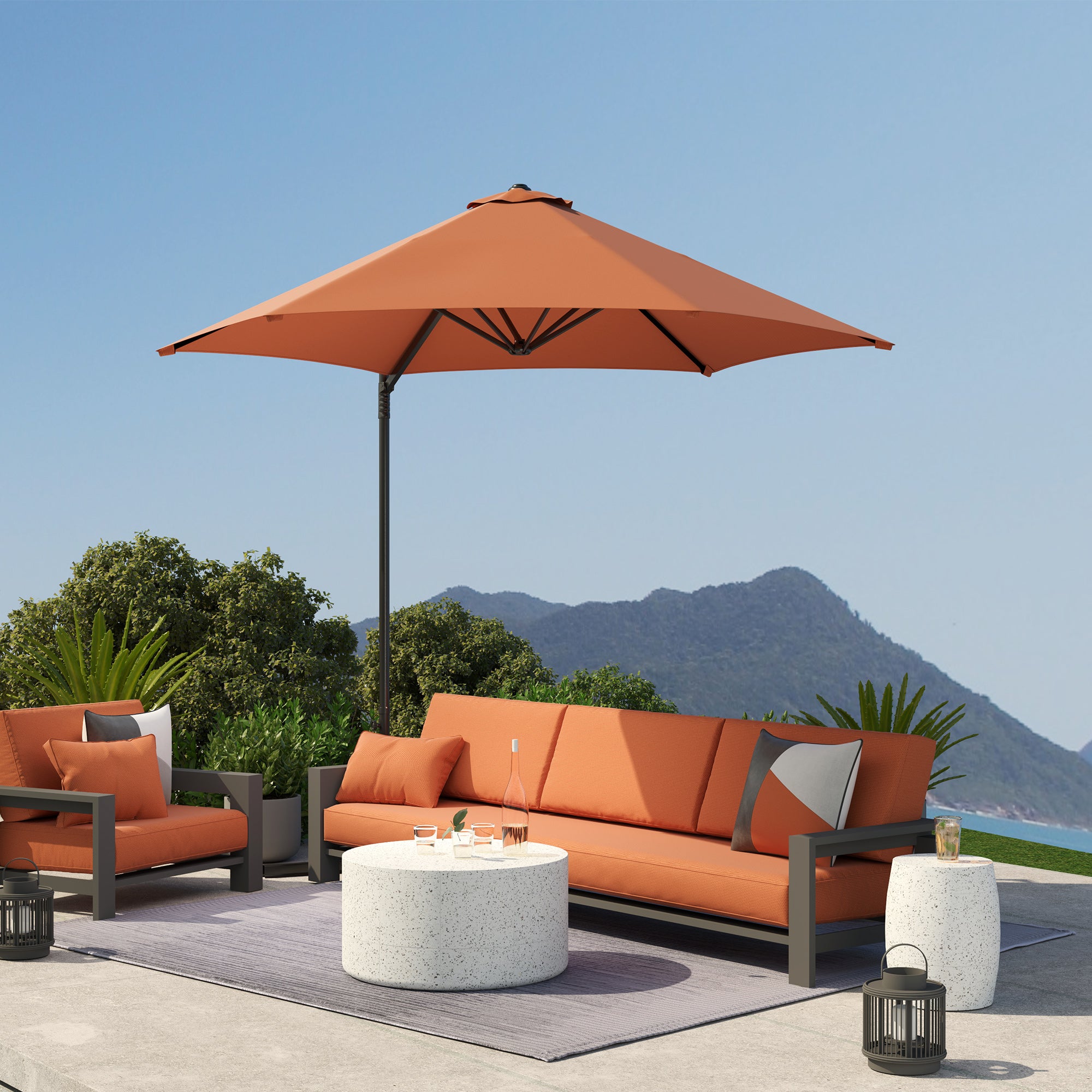 2.5m Rotating Cantilever Parasol with Base - Orange Polyester Canopy