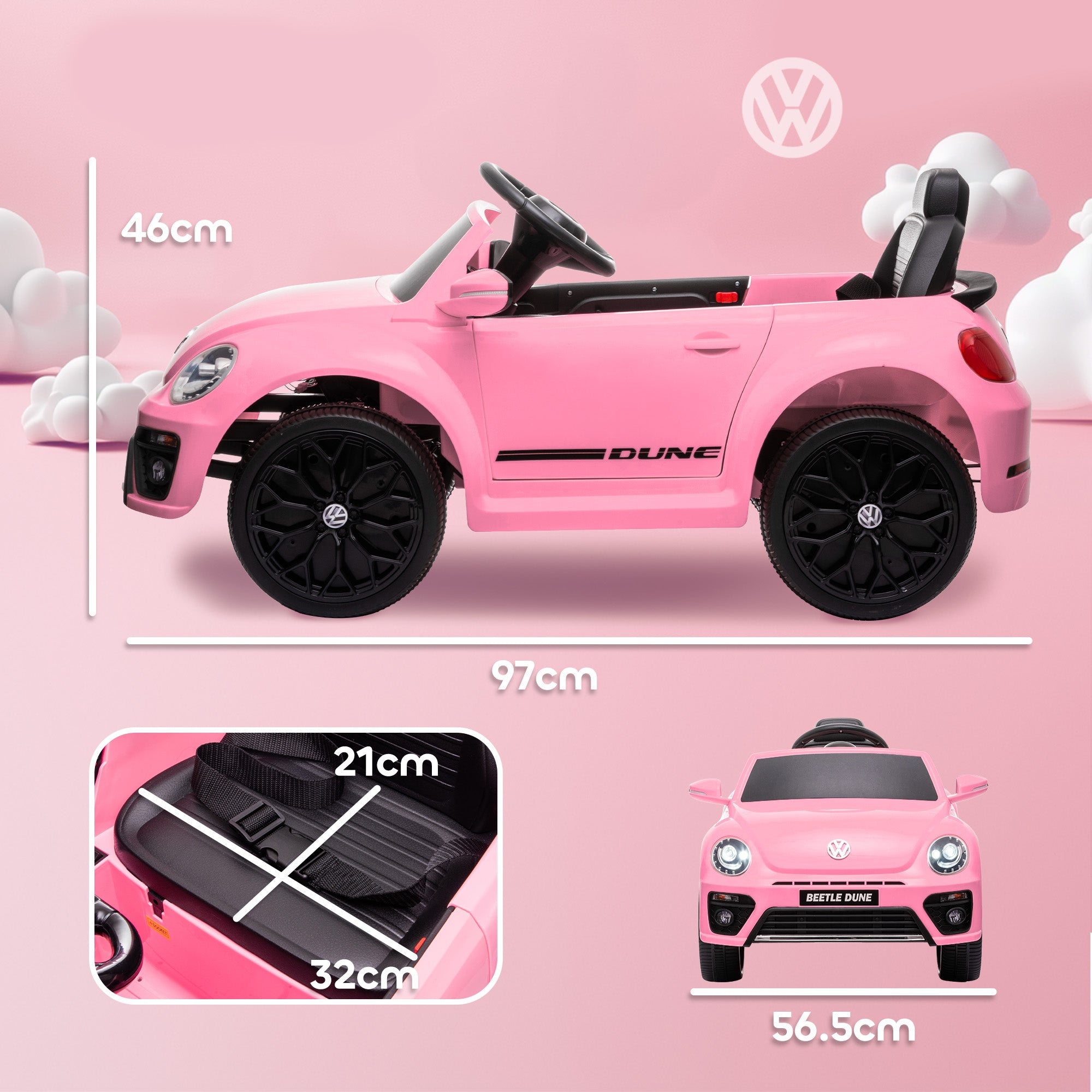 Volkswagen Beetle Licensed 12V Ride on Car w/ Remote Control, Suspension Wheels, Soft Start, Lights, Music, Pink