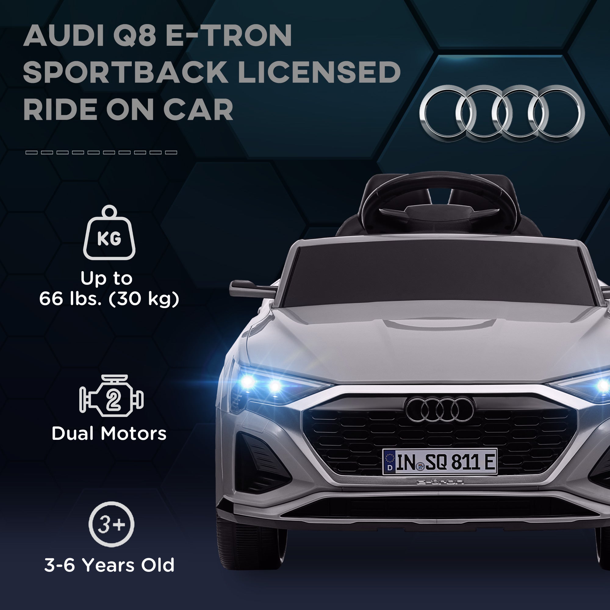 Audi Q8 e-tron Sportback 12V Ride On Car with Remote, Suspension, Headlights & Music - Grey