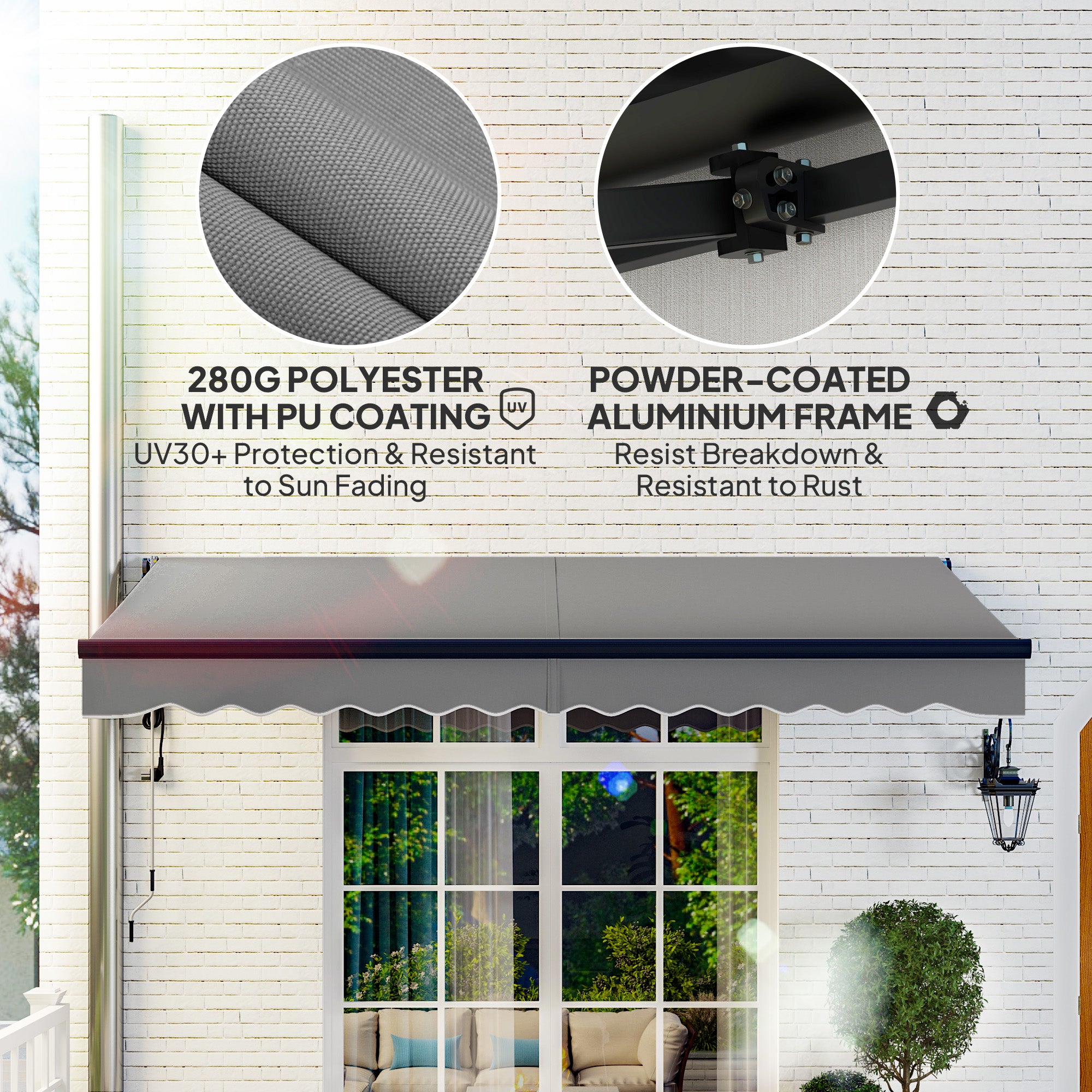 3.5 x 3(m) Electric Awning with Remote Controller, Aluminium Frame DIY Retractable Awning, UV30+ Sun Shade Canopy for Garden Patio Deck Door Window, Dark Grey