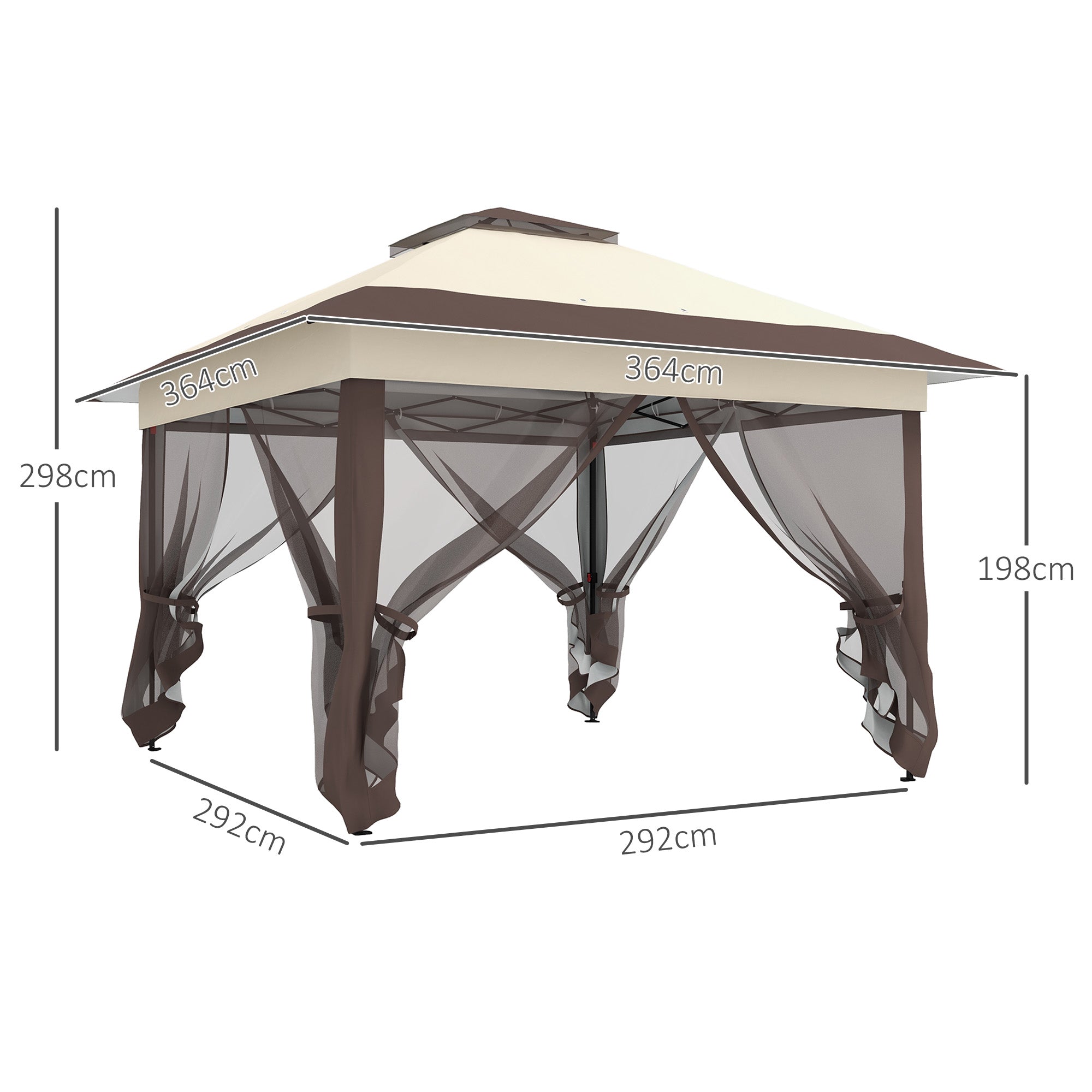3.6 x 3.6 Metre Pop Up Gazebo with Netting - Adjustable Khaki Sun Shade Shelter