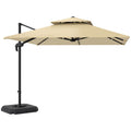 2.7x2.7m Cantilever Parasol with Aluminium Frame, Crank, Tilt & 360° Rotation Double Top Garden Umbrella with Base and Cover - Khaki