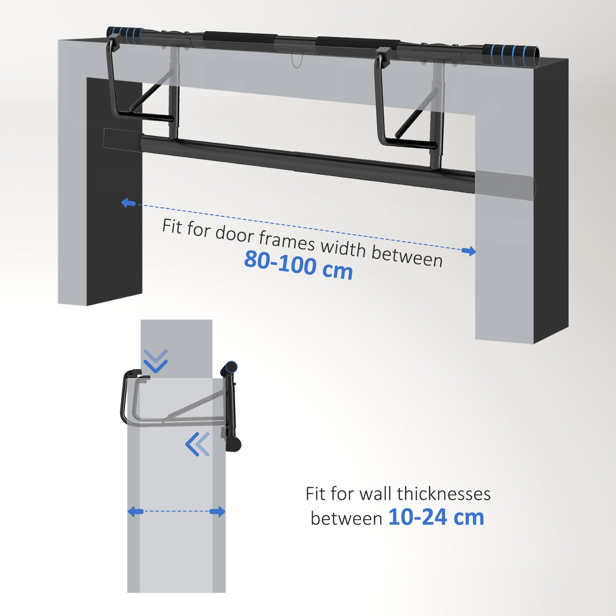 Pull-Up Bar with Resistance Bands Set - Steel No Drilling Doorway Gym - Black
