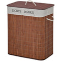 100L Collapsible Laundry Basket with Lid, 2-Section Hamper, Removable Lining, Water-Resistant - Brown