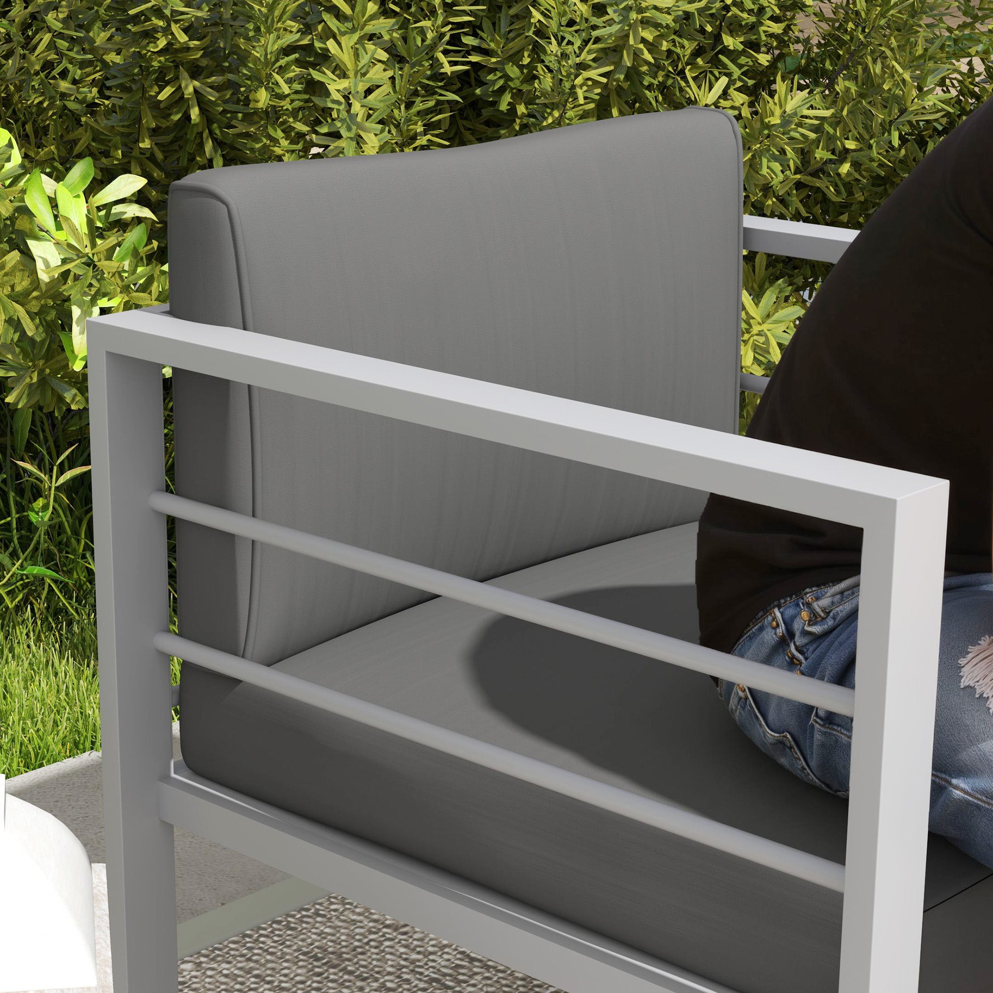 1 Seater All-Weather Garden Sofa with Removable Cushions - Charcoal Grey