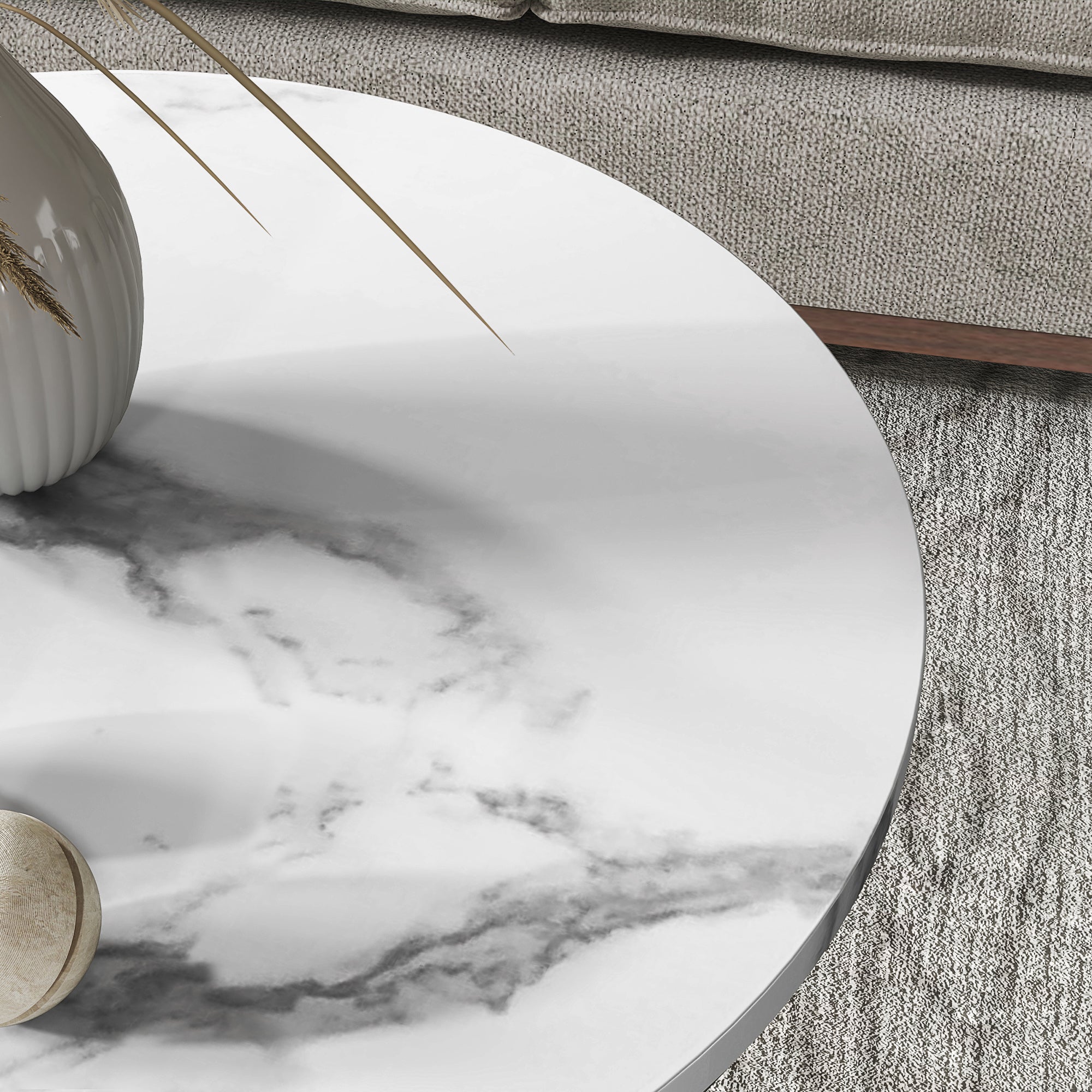 Set of Two Marble-Effect Two-Tier Coffee Tables - White/Gold-Tone