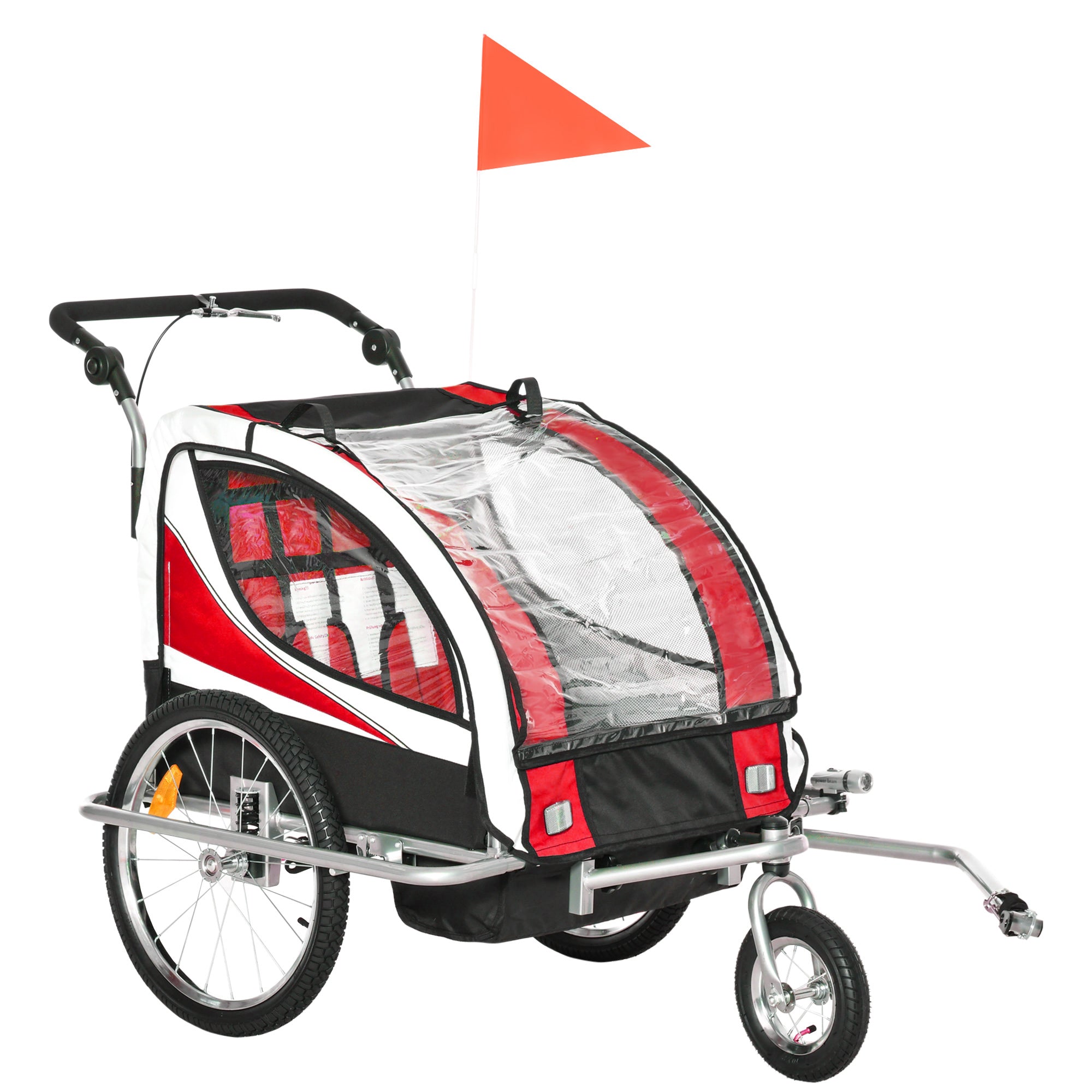 Child Bike Trailer Baby Bicycle Trailer 360° Rotatable for 2 Kids with Steel Frame LED Hitch Coupler Red